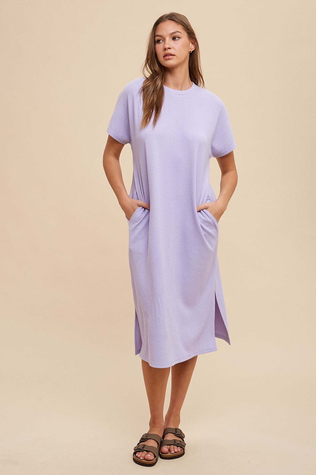 RESTOCKED - The Wren Ribbed Knit T-Shirt Dress in Lilac