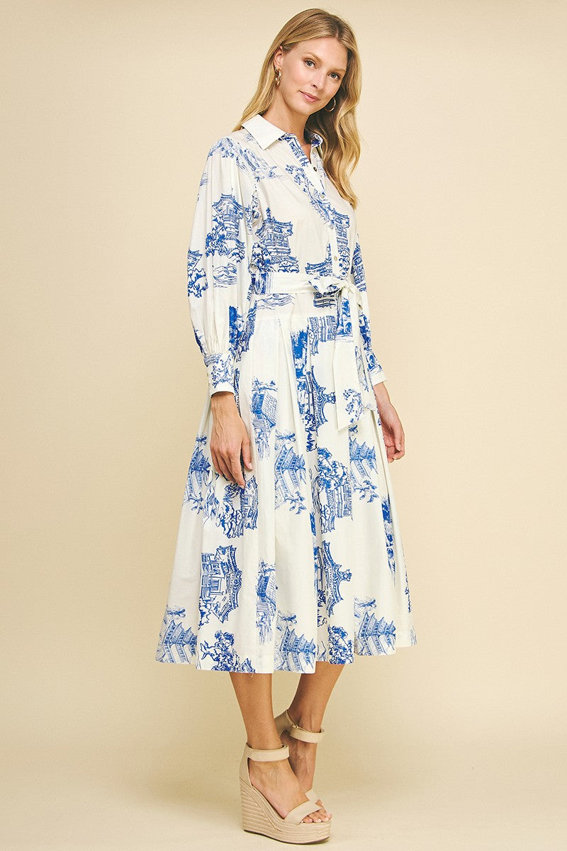 The Lucy Shirt Dress in Blue Chinoiserie