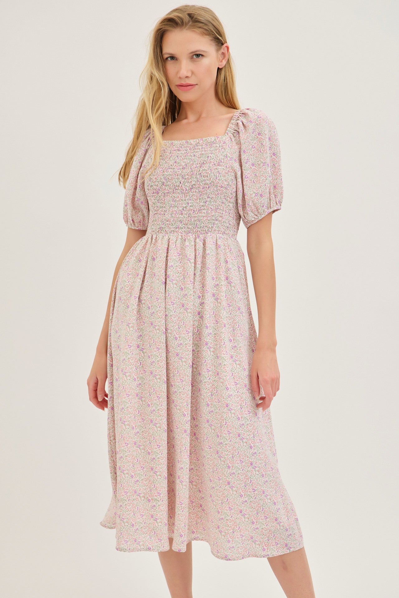 The Alexa Smocked Dress in Pink Floral