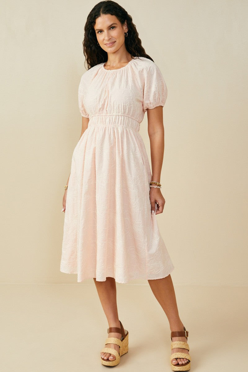 The Kenna Embroidered Floral Dress in Blush