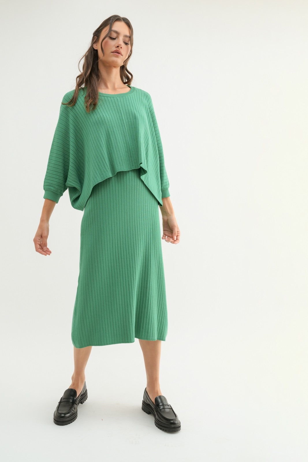 RESTOCKED - The Mina Ribbed Knit Dress Set in Green