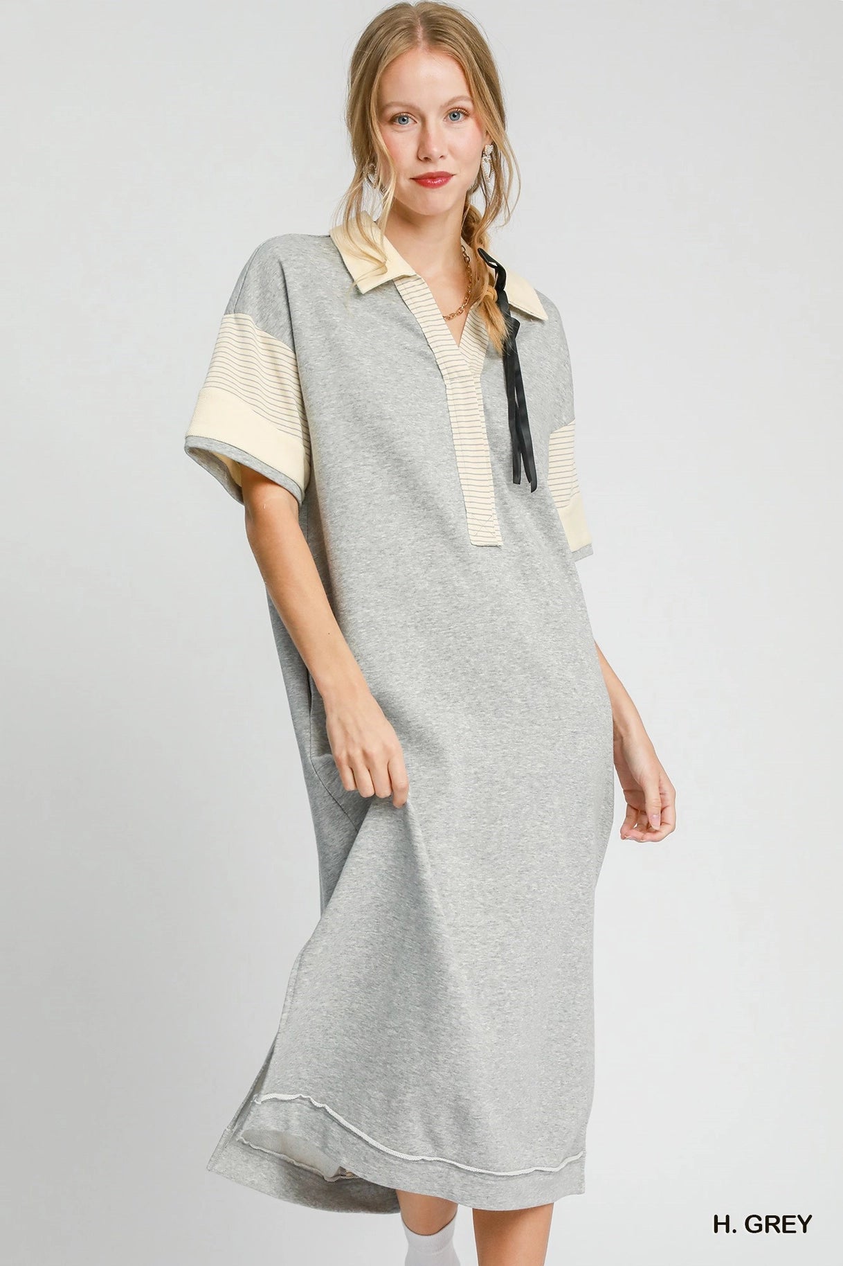 The Cora French Terry Midi Dress in Heather Grey