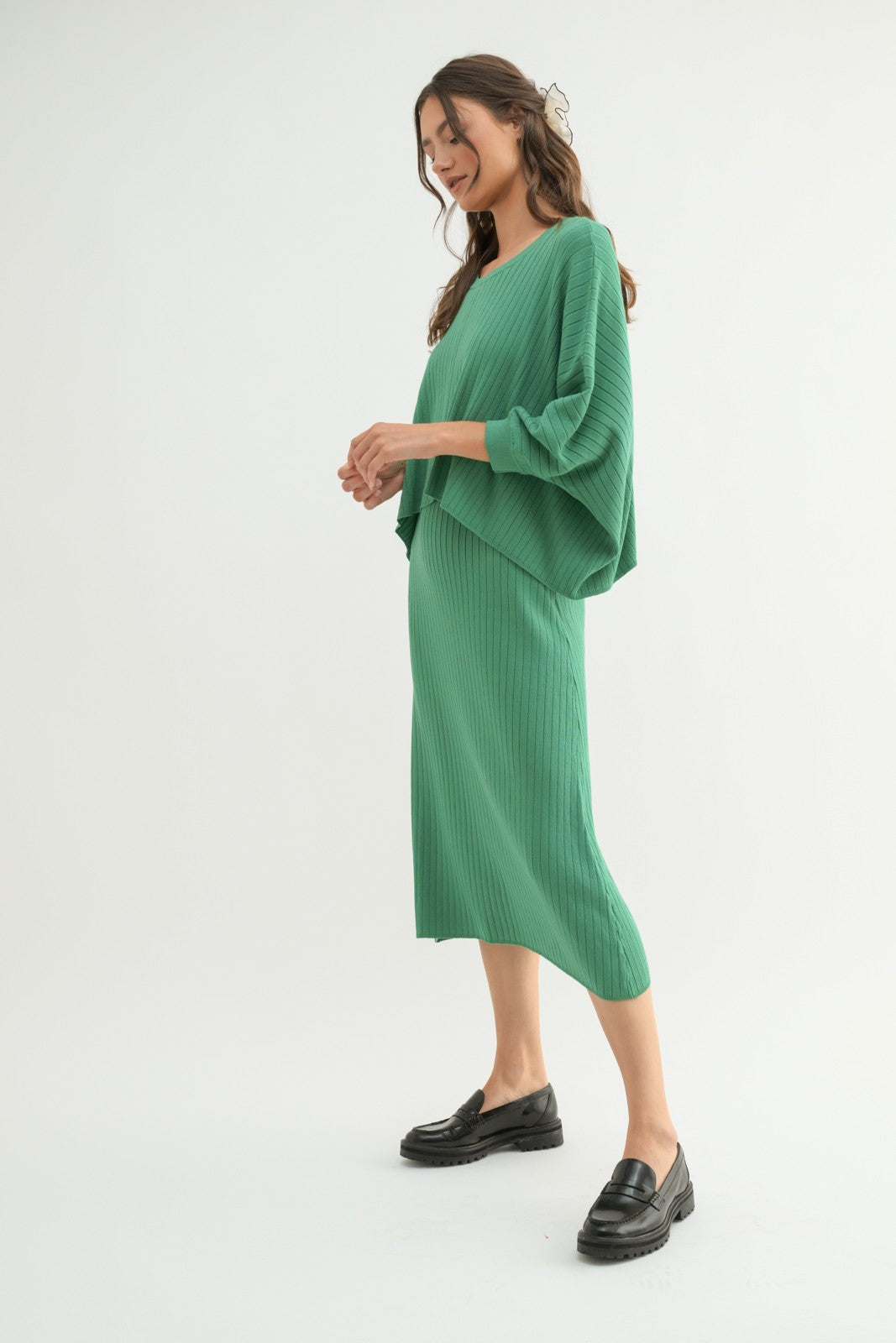 RESTOCKED - The Mina Ribbed Knit Dress Set in Green