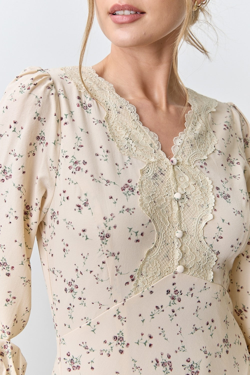 The Violet Lace Trim Fall Floral Dress