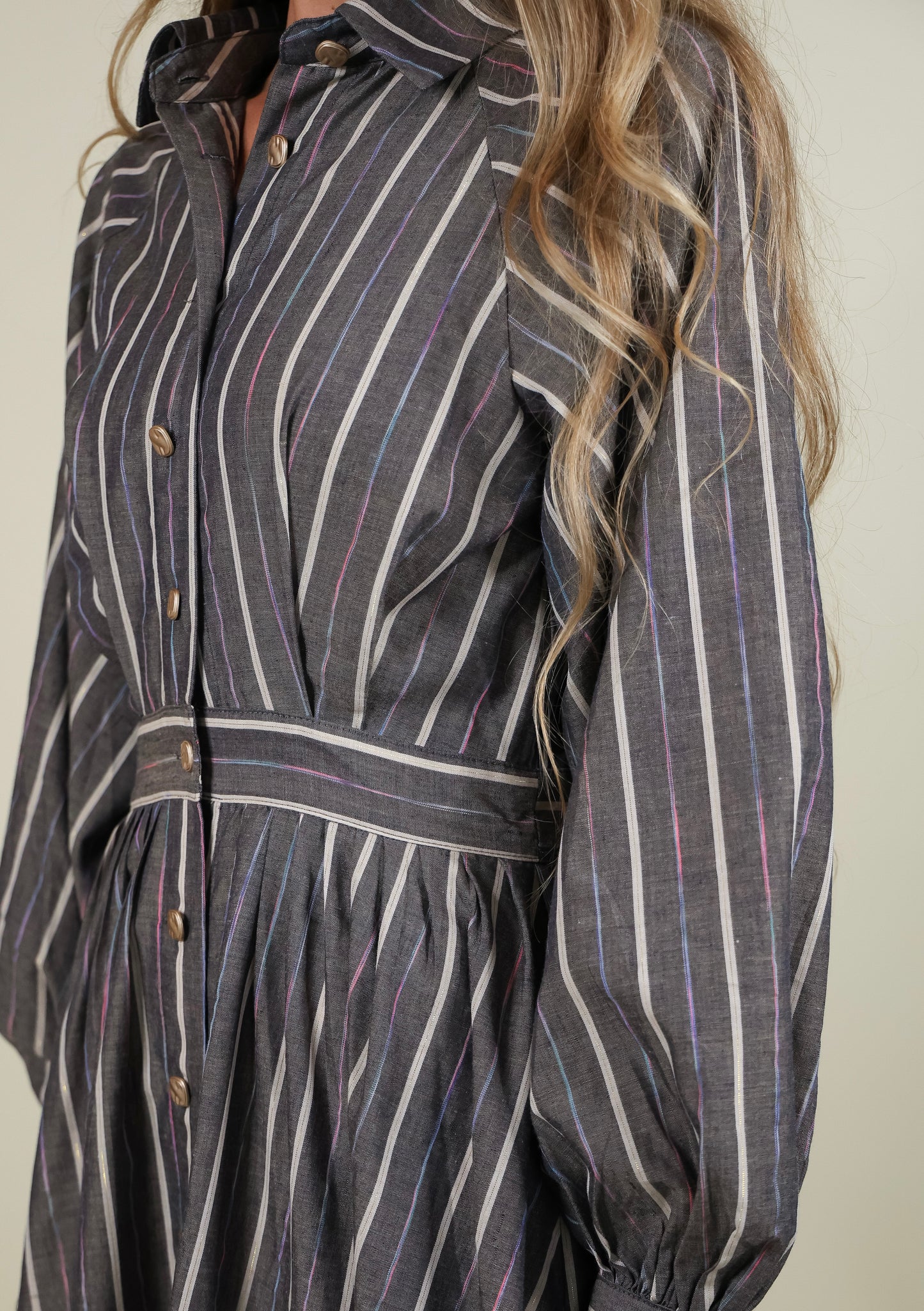 The Chloe Metallic Shirt Dress in Charcoal