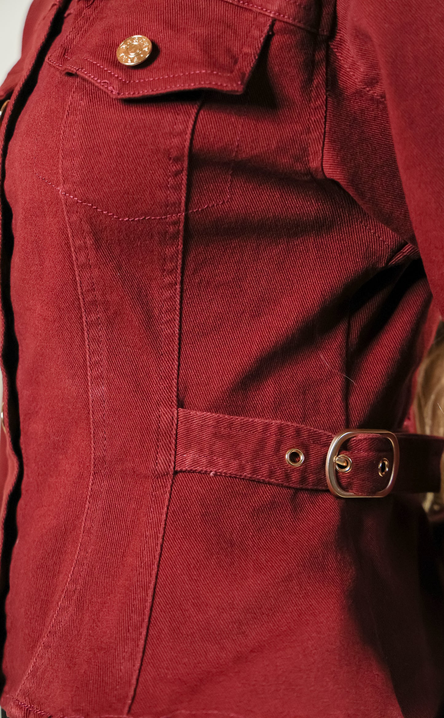 The Elena Jacket in Burgundy Denim