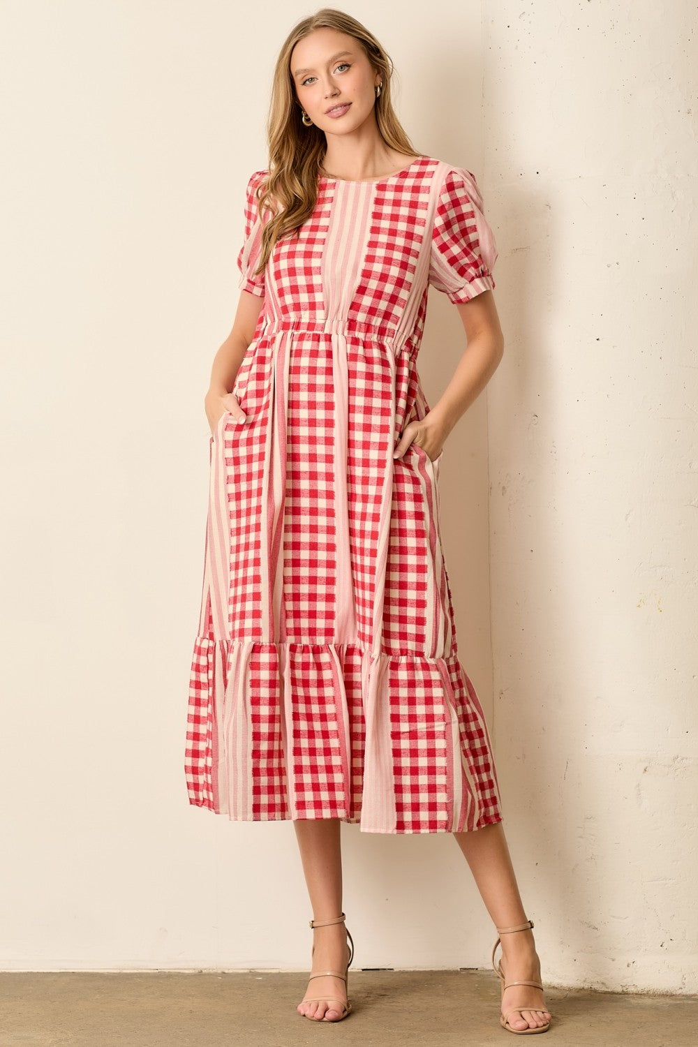 The Lauren Gingham Dress in Red and Pink