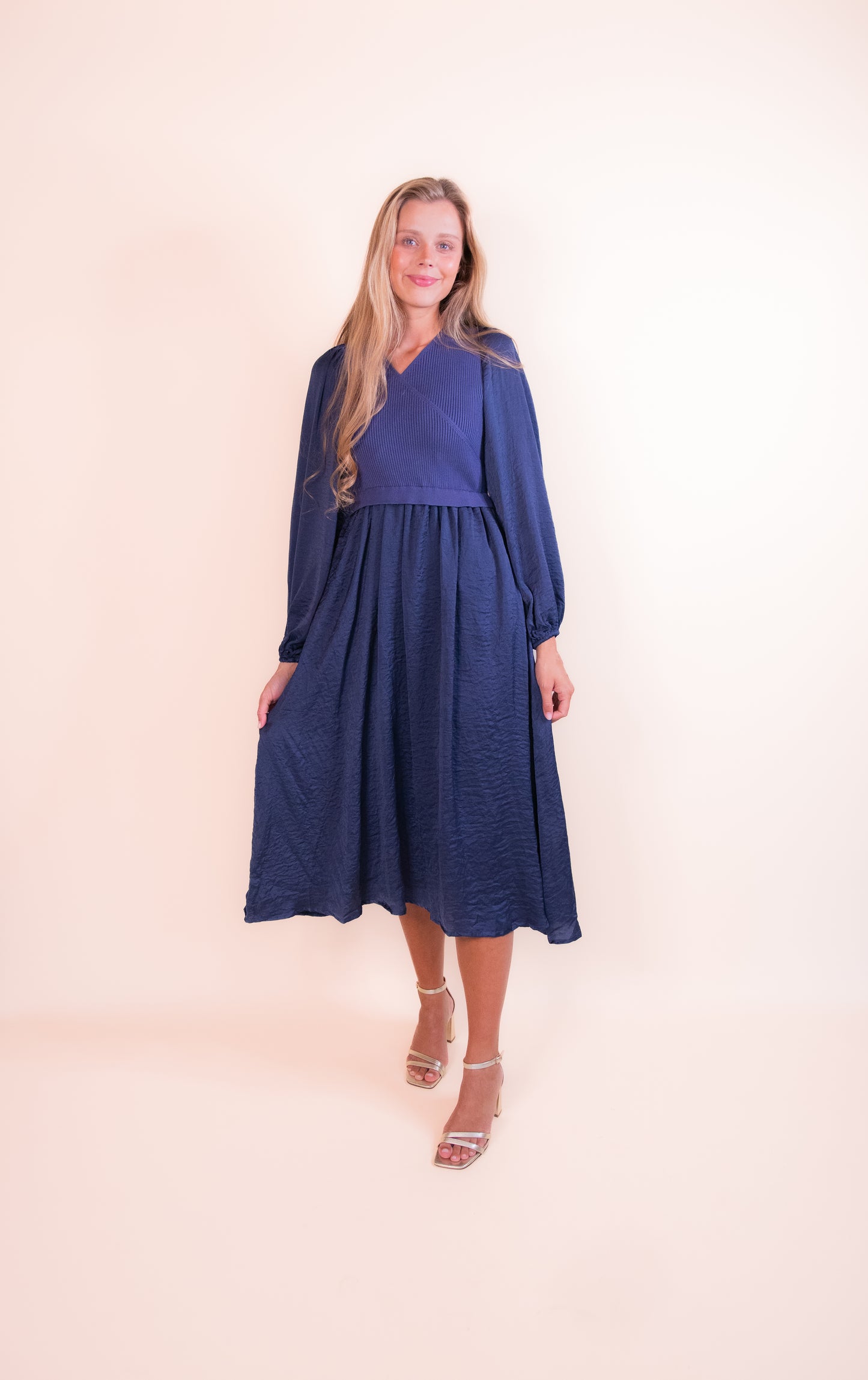 The Sasha Satin Dress in Navy