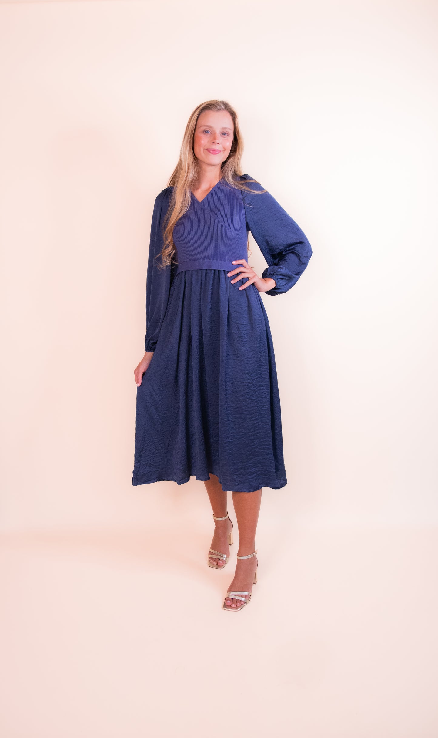 The Sasha Satin Dress in Navy