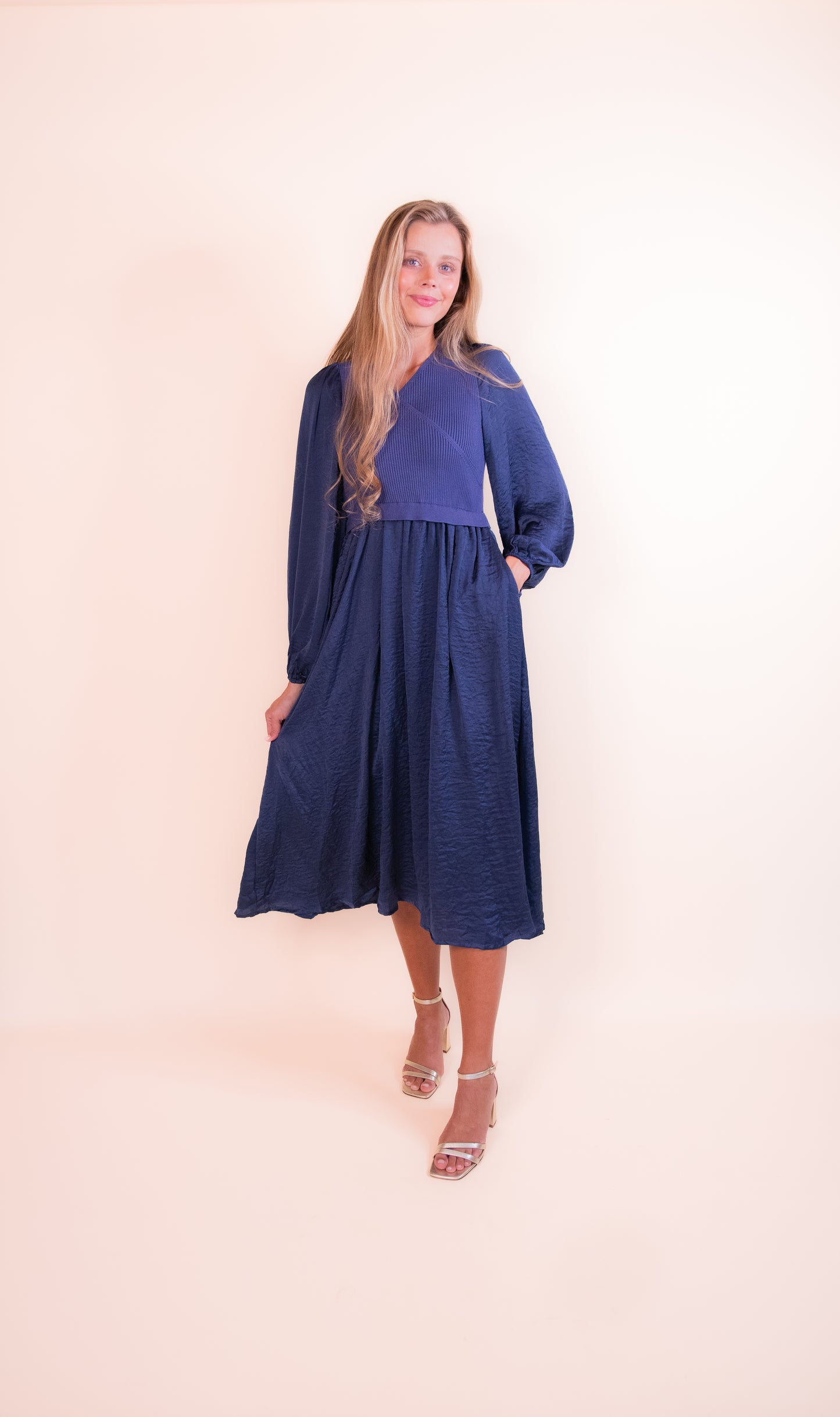 The Sasha Satin Dress in Navy
