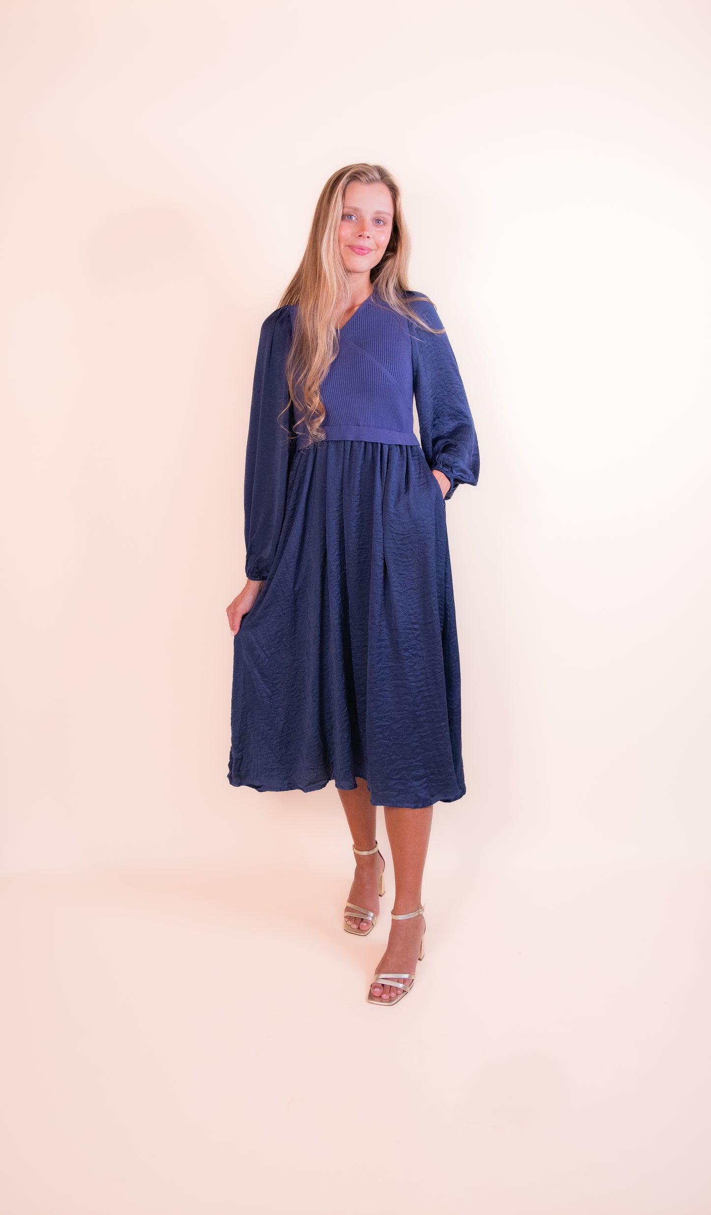 The Sasha Satin Dress in Navy