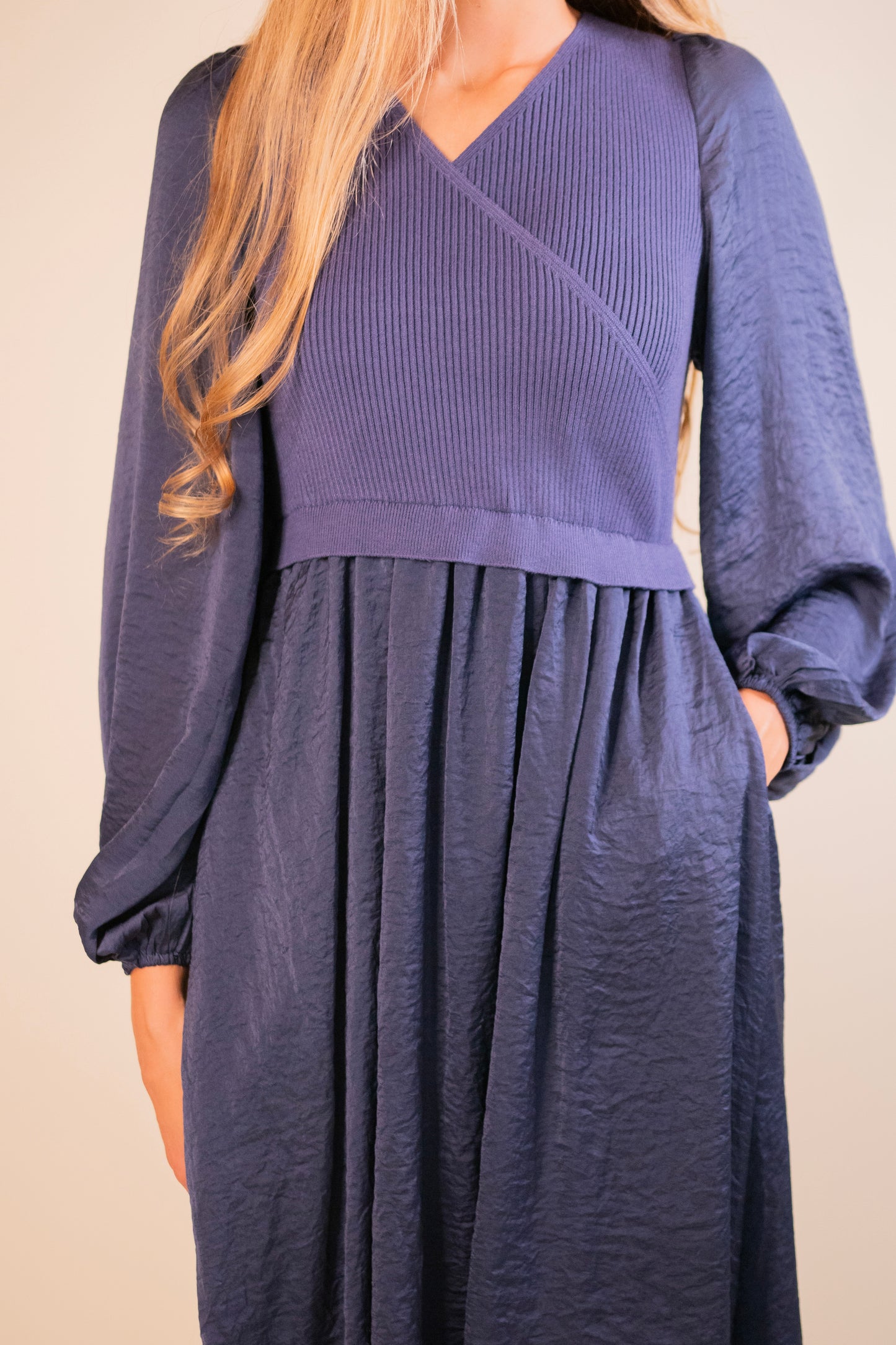 The Sasha Satin Dress in Navy