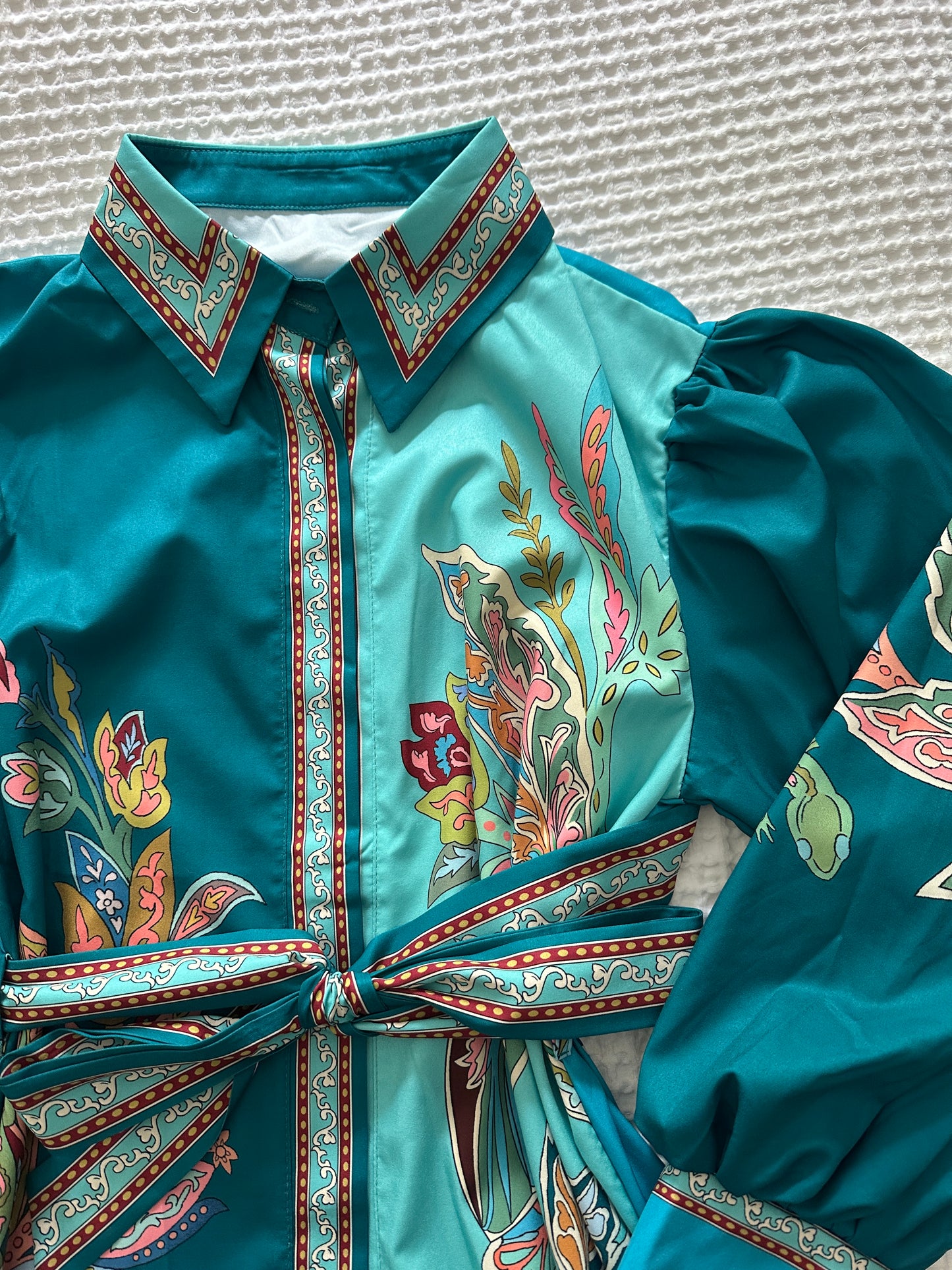 The Vienna Shirt Dress in Teal Paisley