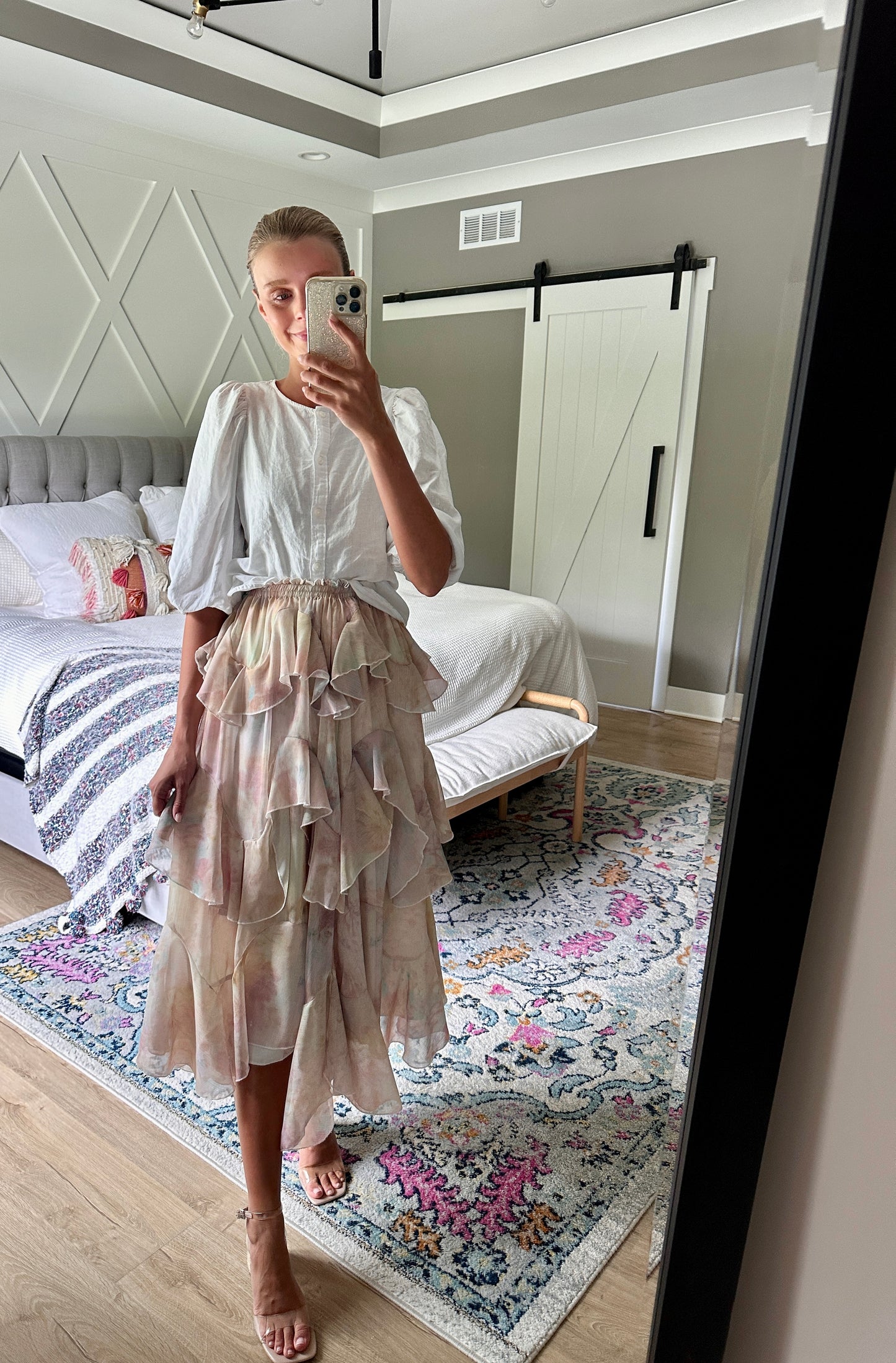 The Aria Ruffle Skirt in Watercolor Floral