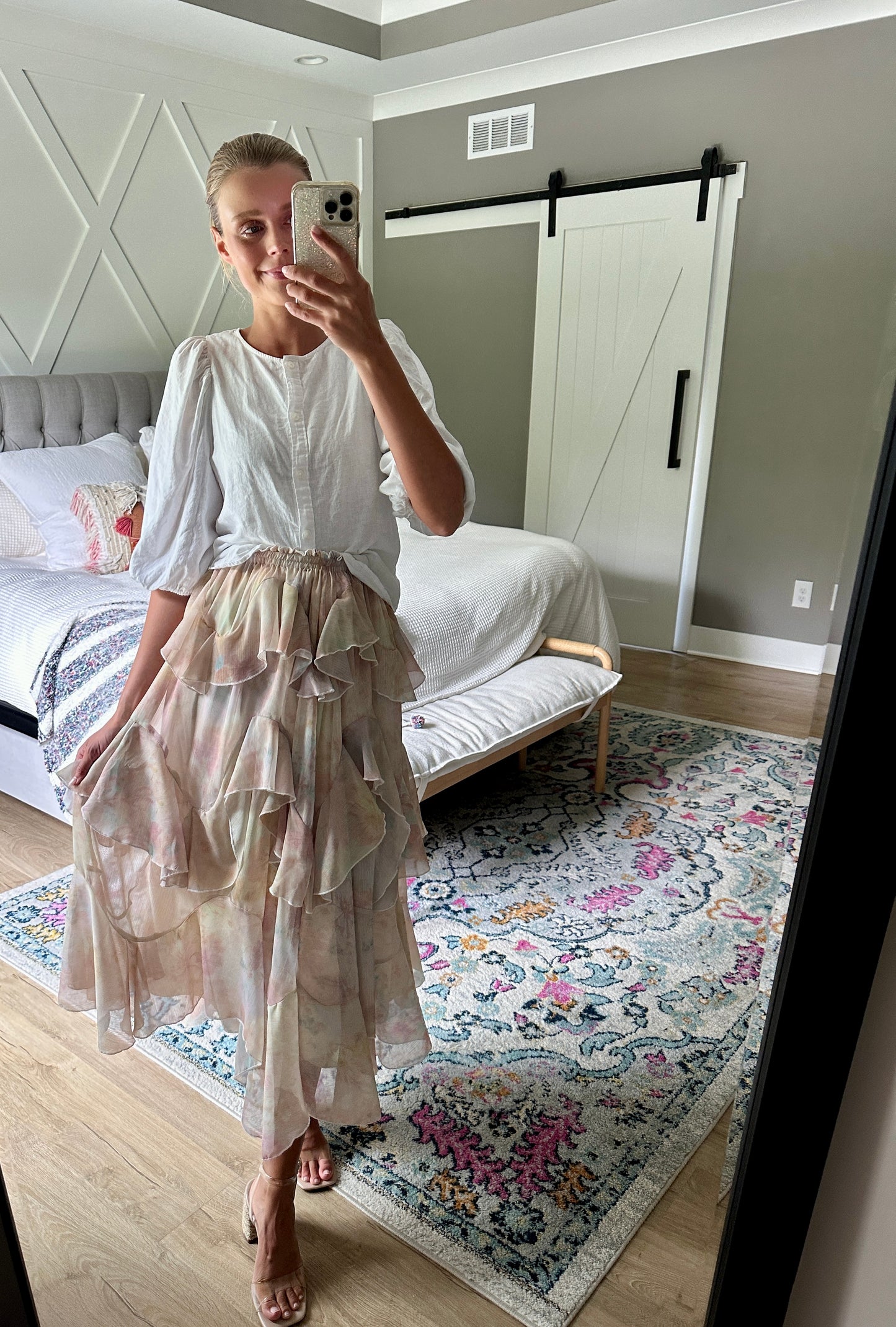 The Aria Ruffle Skirt in Watercolor Floral