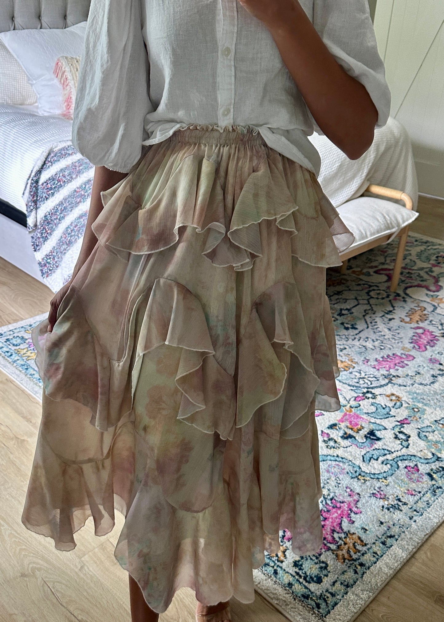 The Aria Ruffle Skirt in Watercolor Floral