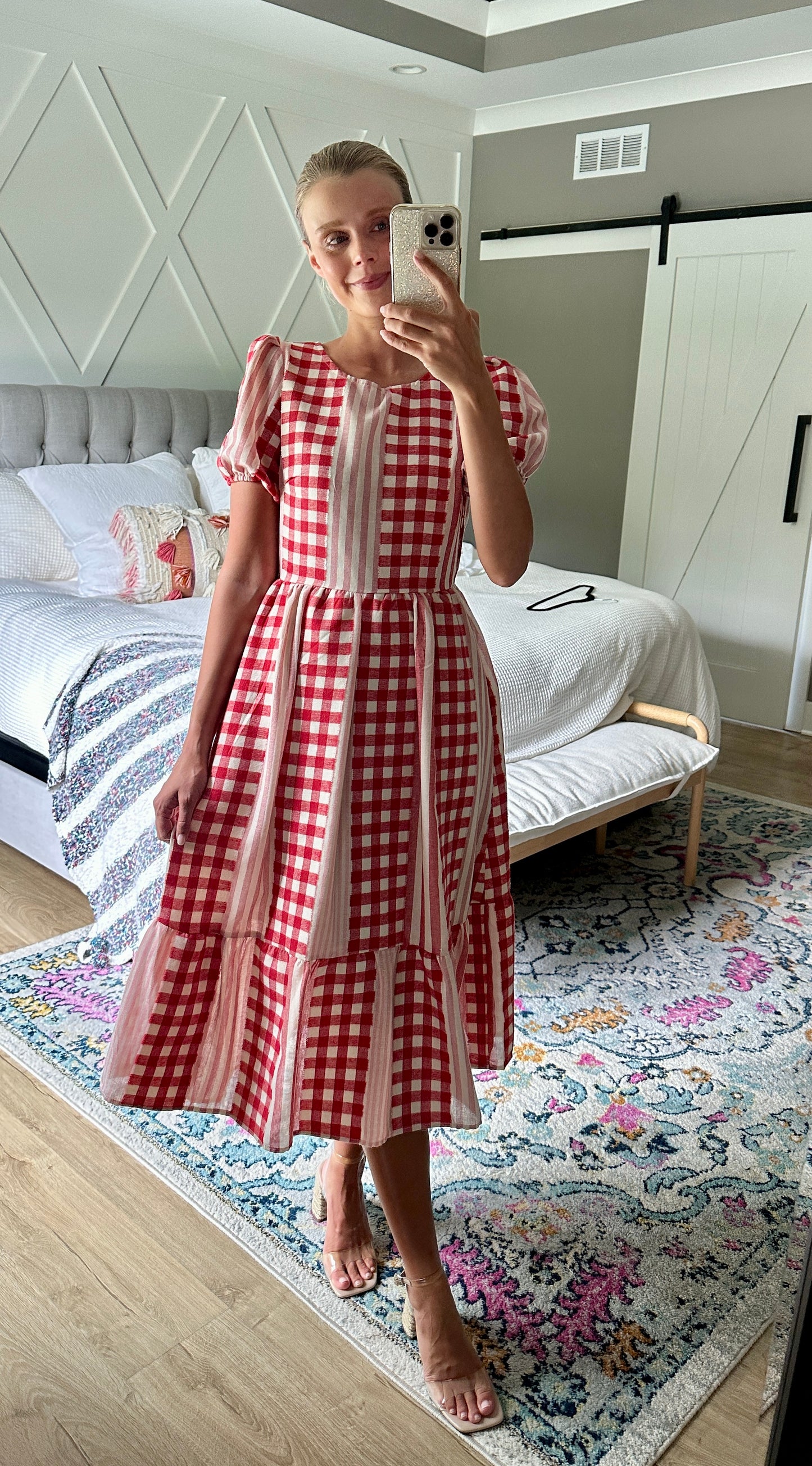 The Lauren Gingham Dress in Red and Pink