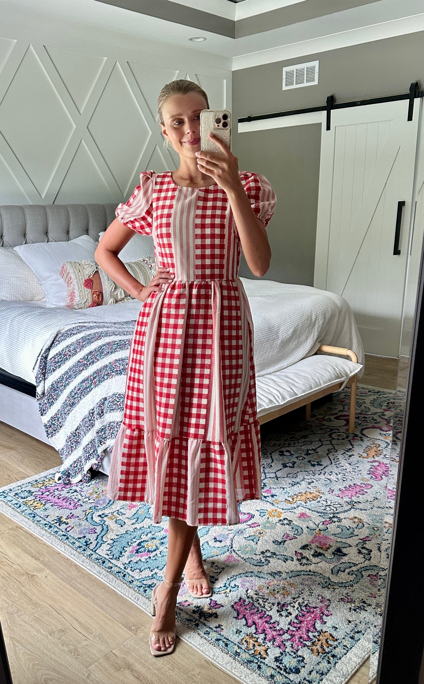 The Lauren Gingham Dress in Red and Pink