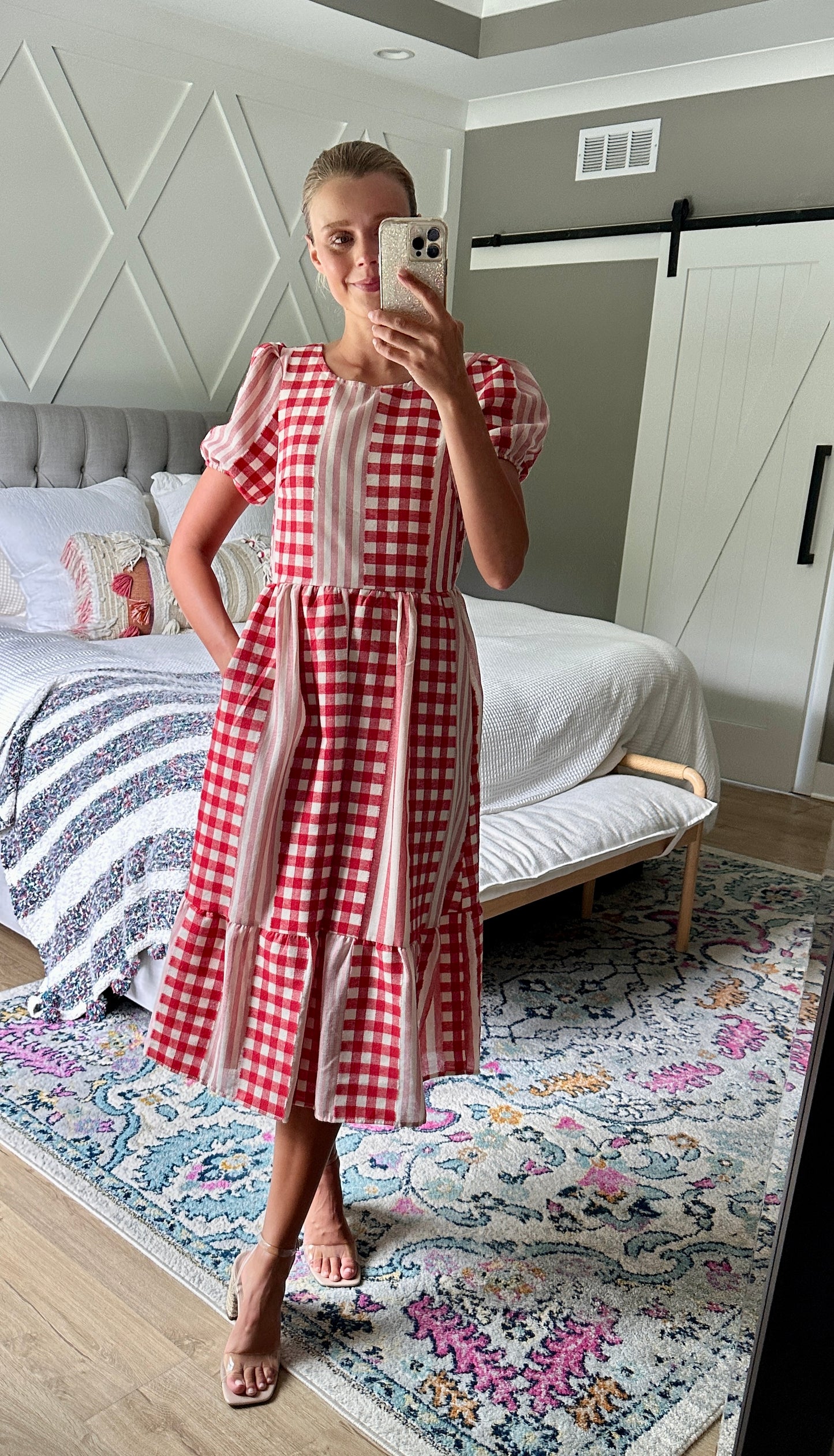 The Lauren Gingham Dress in Red and Pink