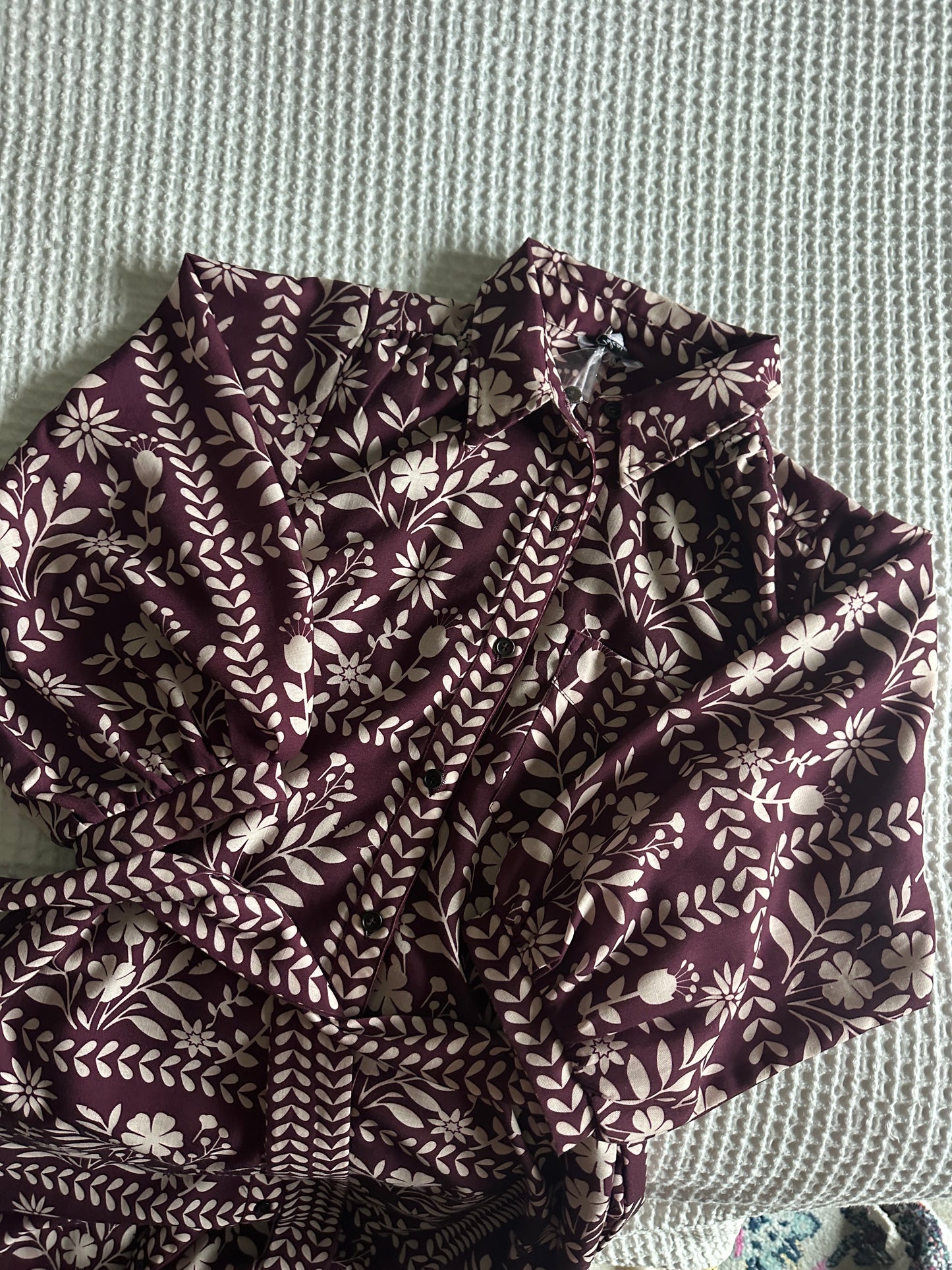 The Rhen Shirt Dress in Burgundy Floral