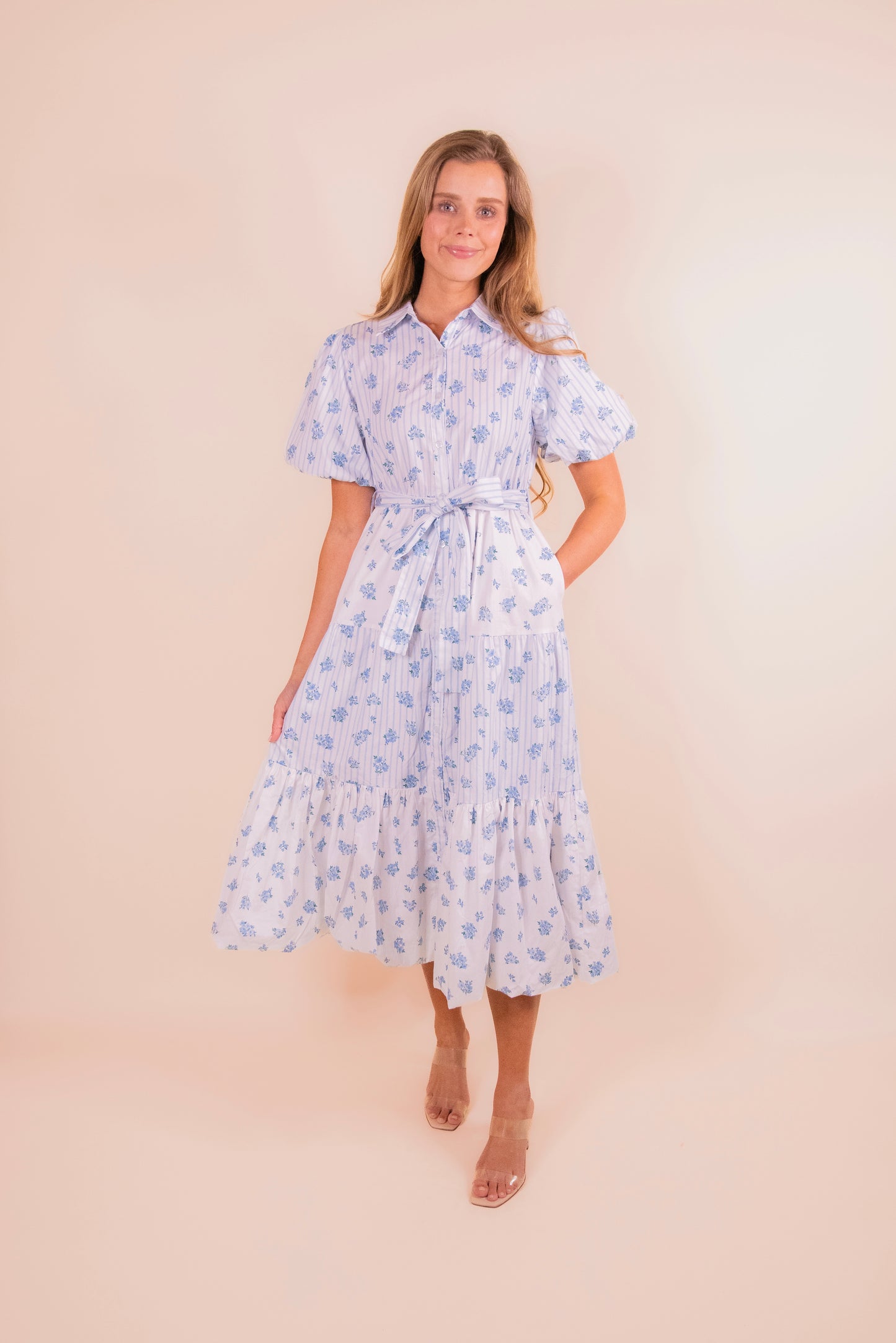 The Lottie Collar Dress in Blue Floral
