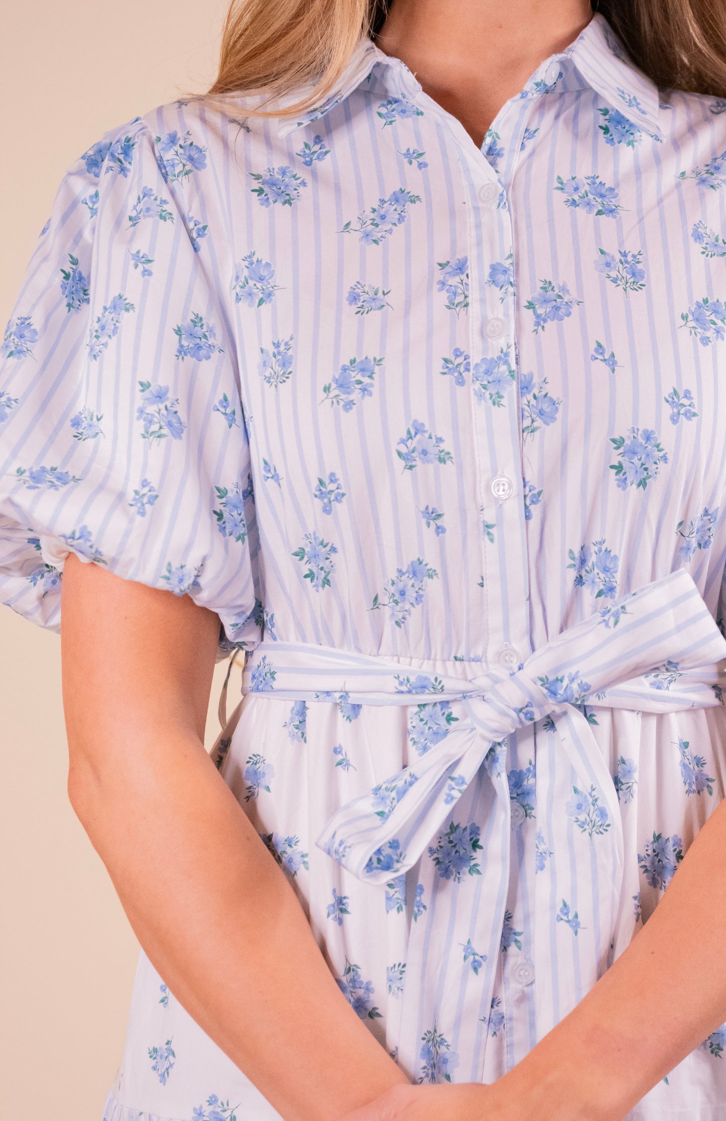 The Lottie Collar Dress in Blue Floral