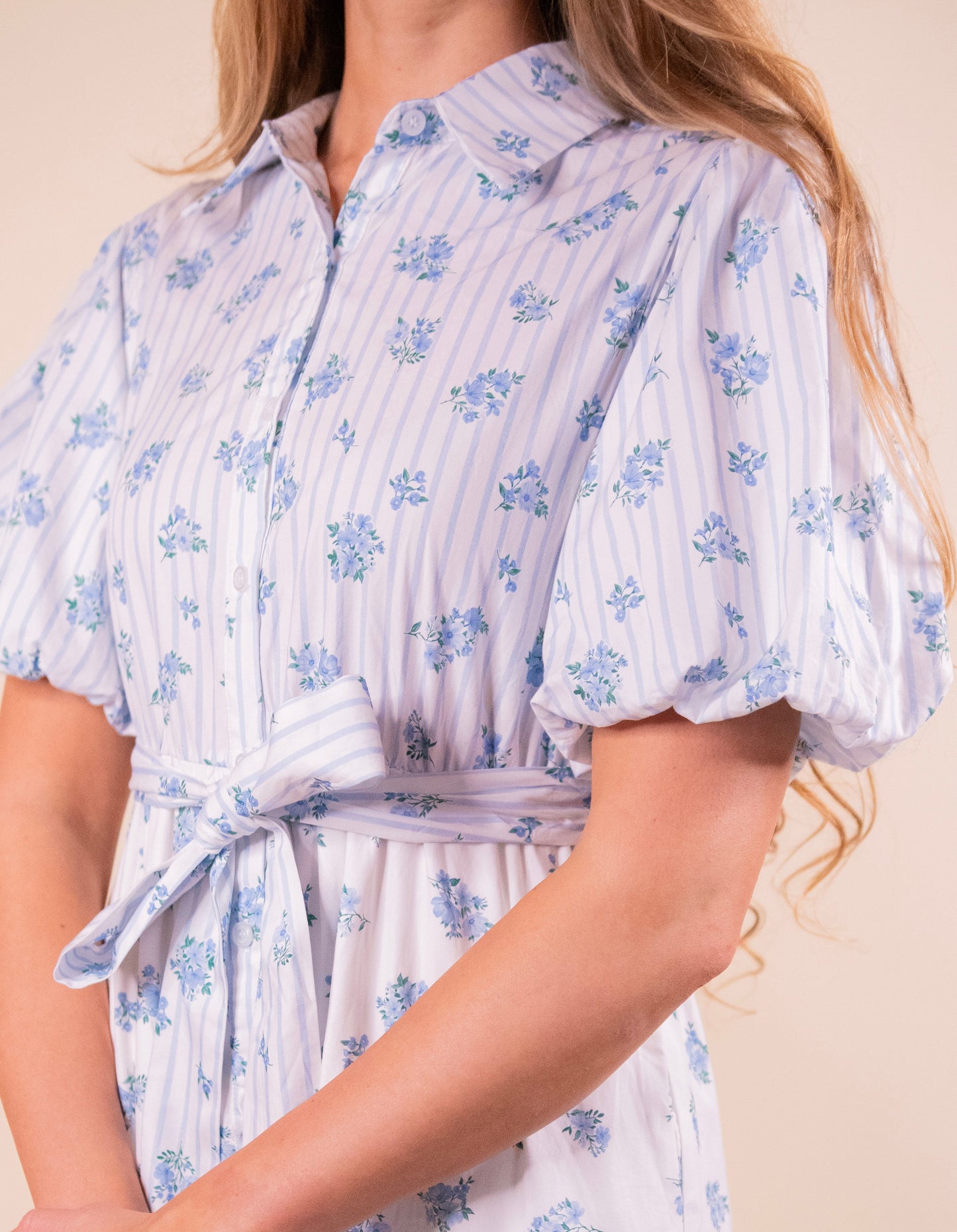 The Lottie Collar Dress in Blue Floral