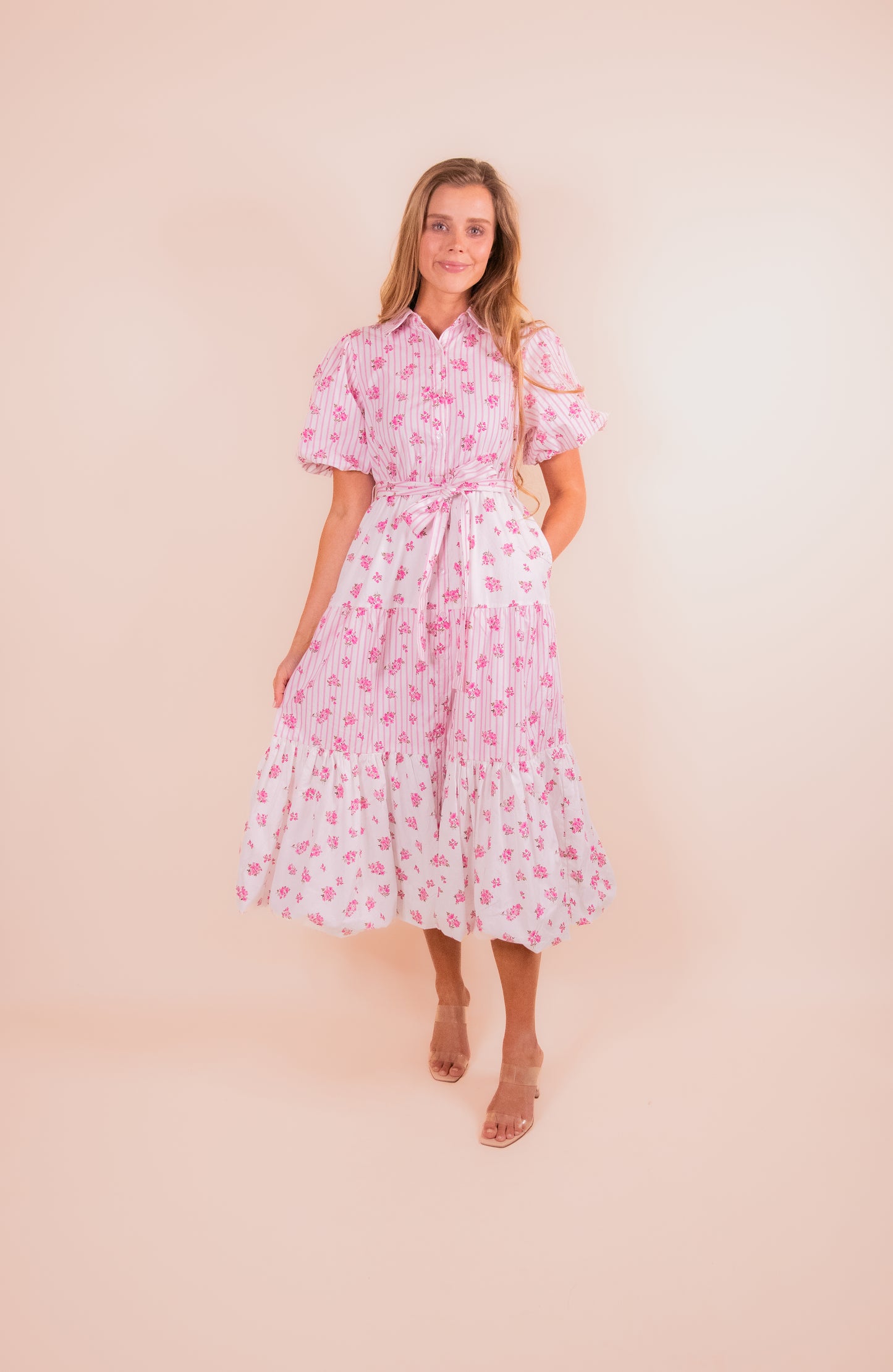 The Lottie Collar Dress in Pink Floral