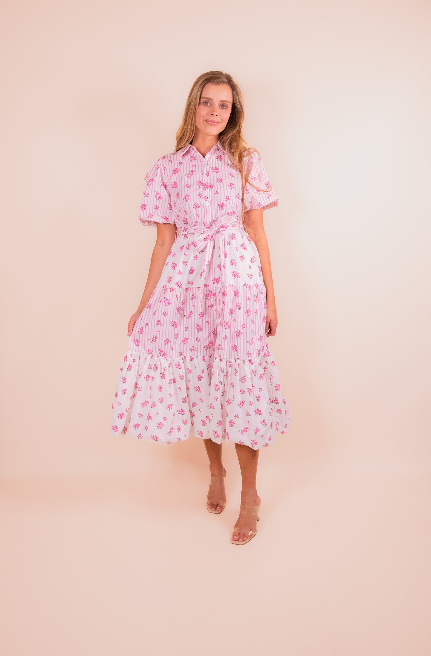 The Lottie Collar Dress in Pink Floral