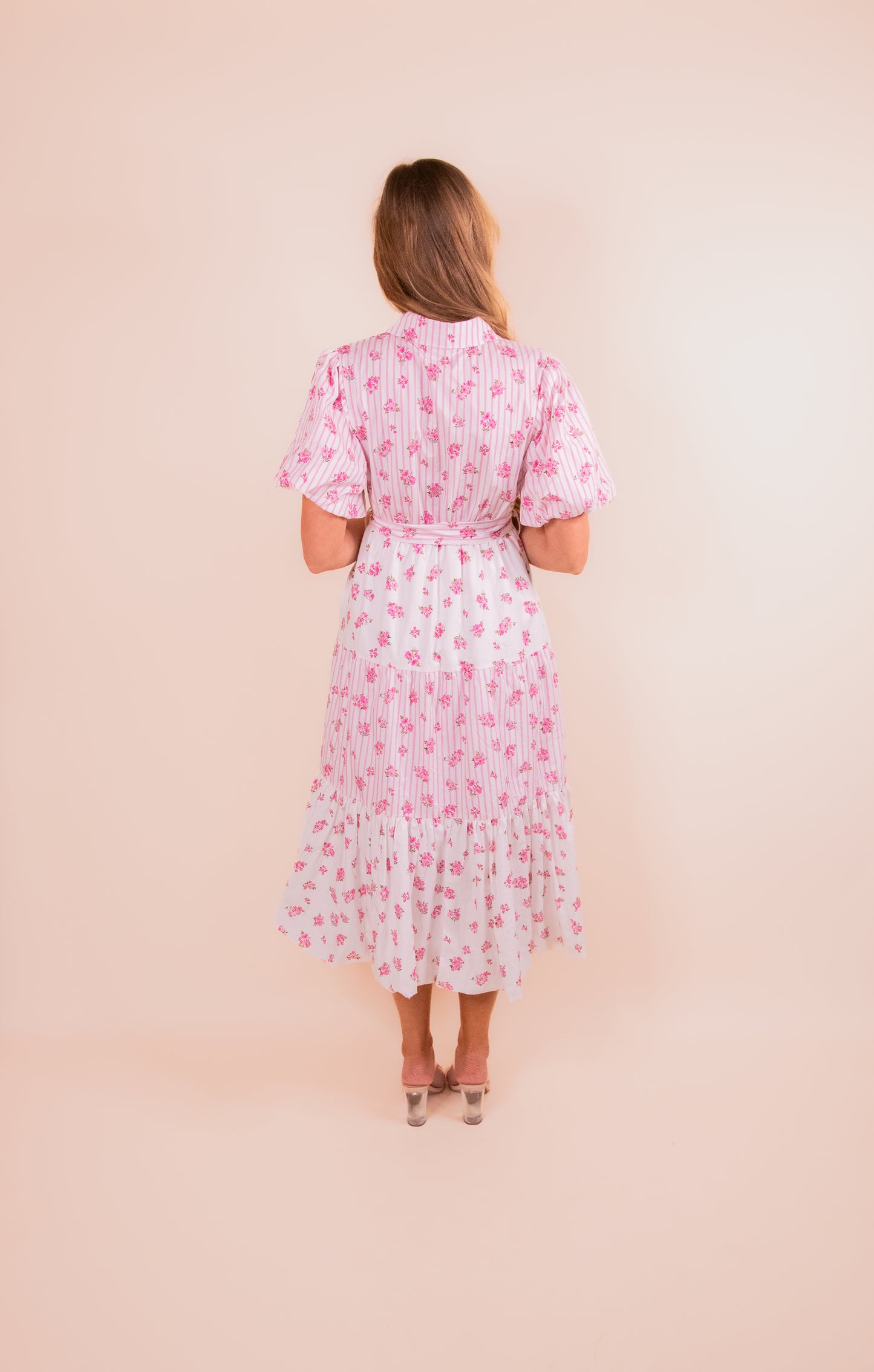 The Lottie Collar Dress in Pink Floral
