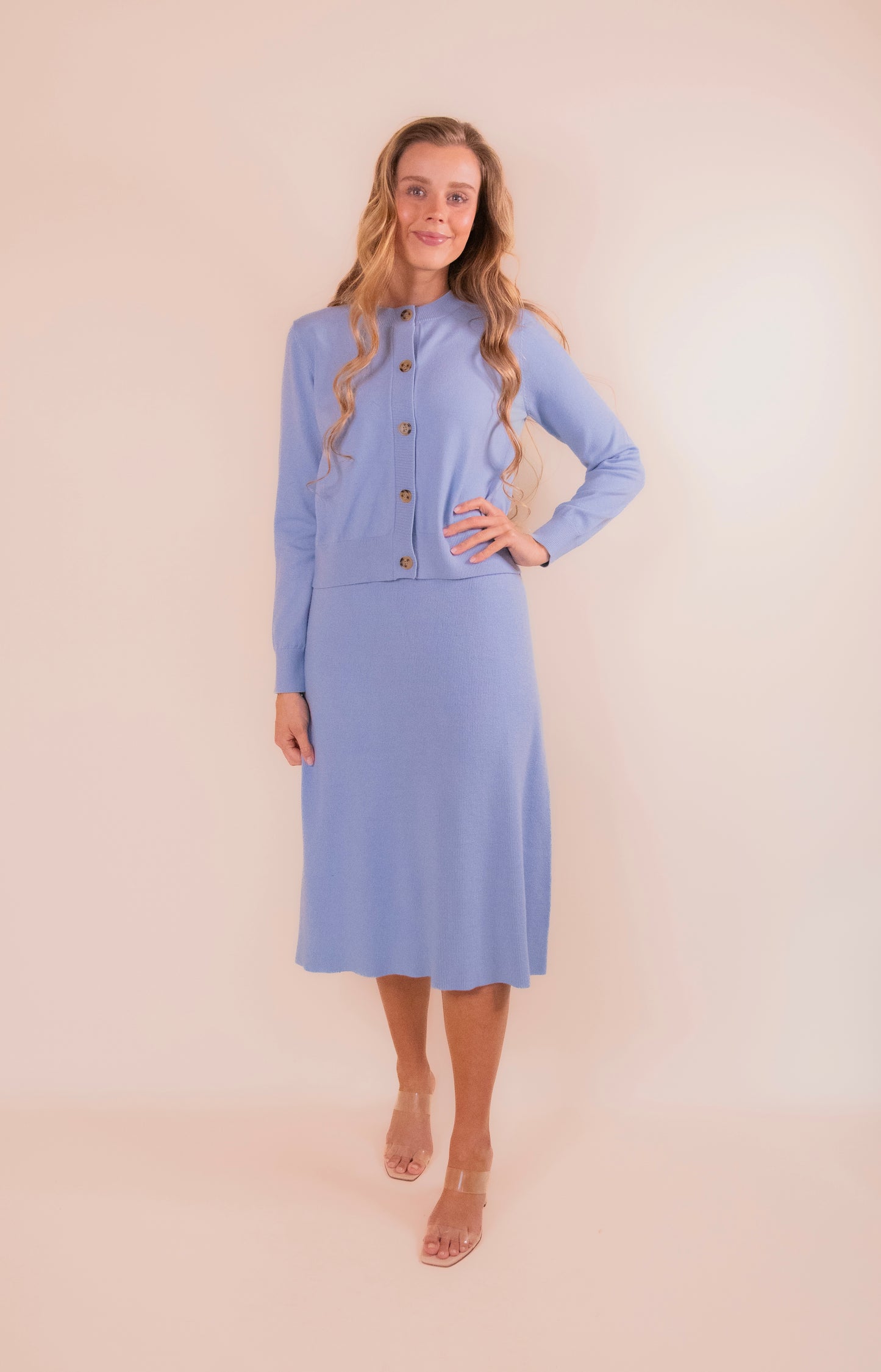 The Adeline Knit Cardigan Set in Baby Blue