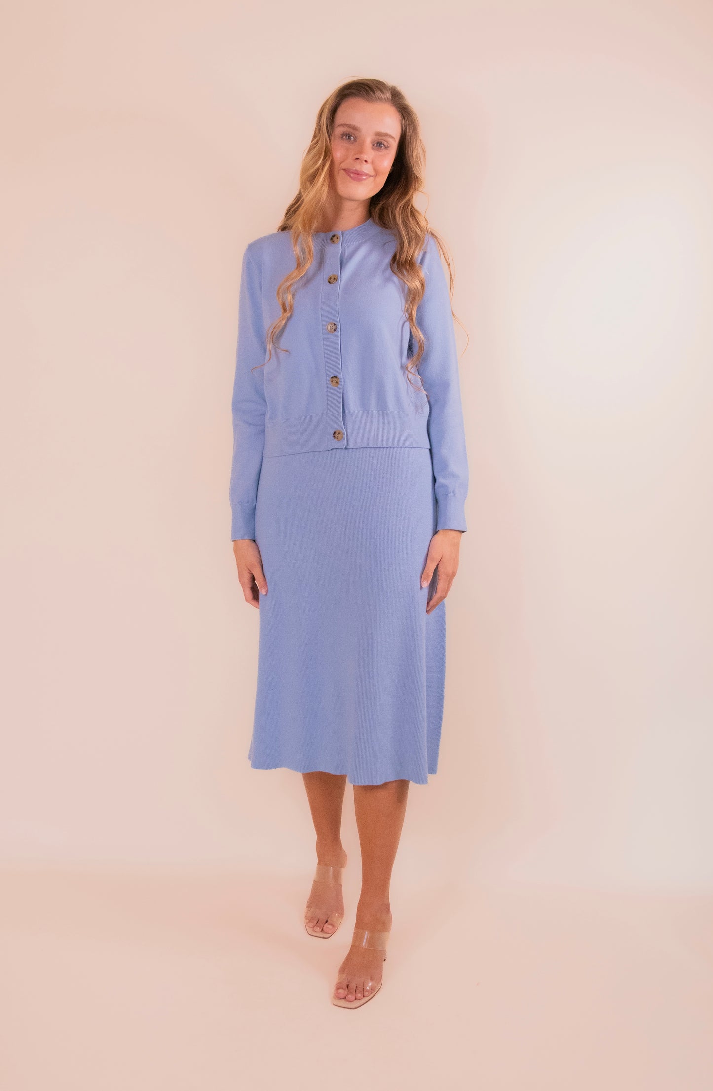 The Adeline Knit Cardigan Set in Baby Blue