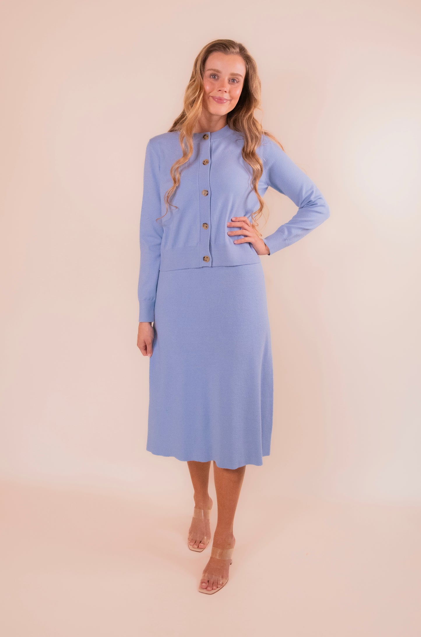 The Adeline Knit Cardigan Set in Baby Blue