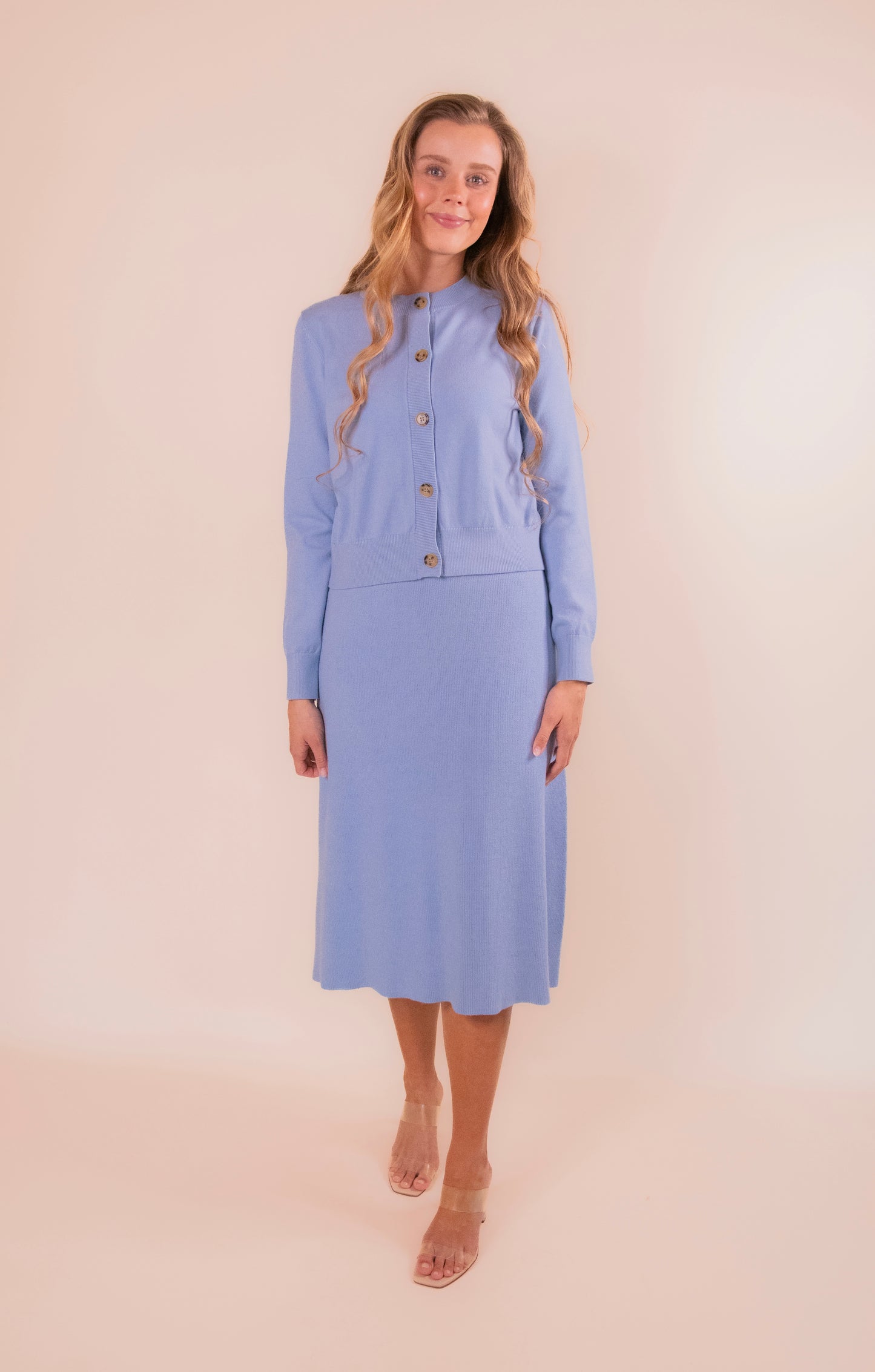 The Adeline Knit Cardigan Set in Baby Blue