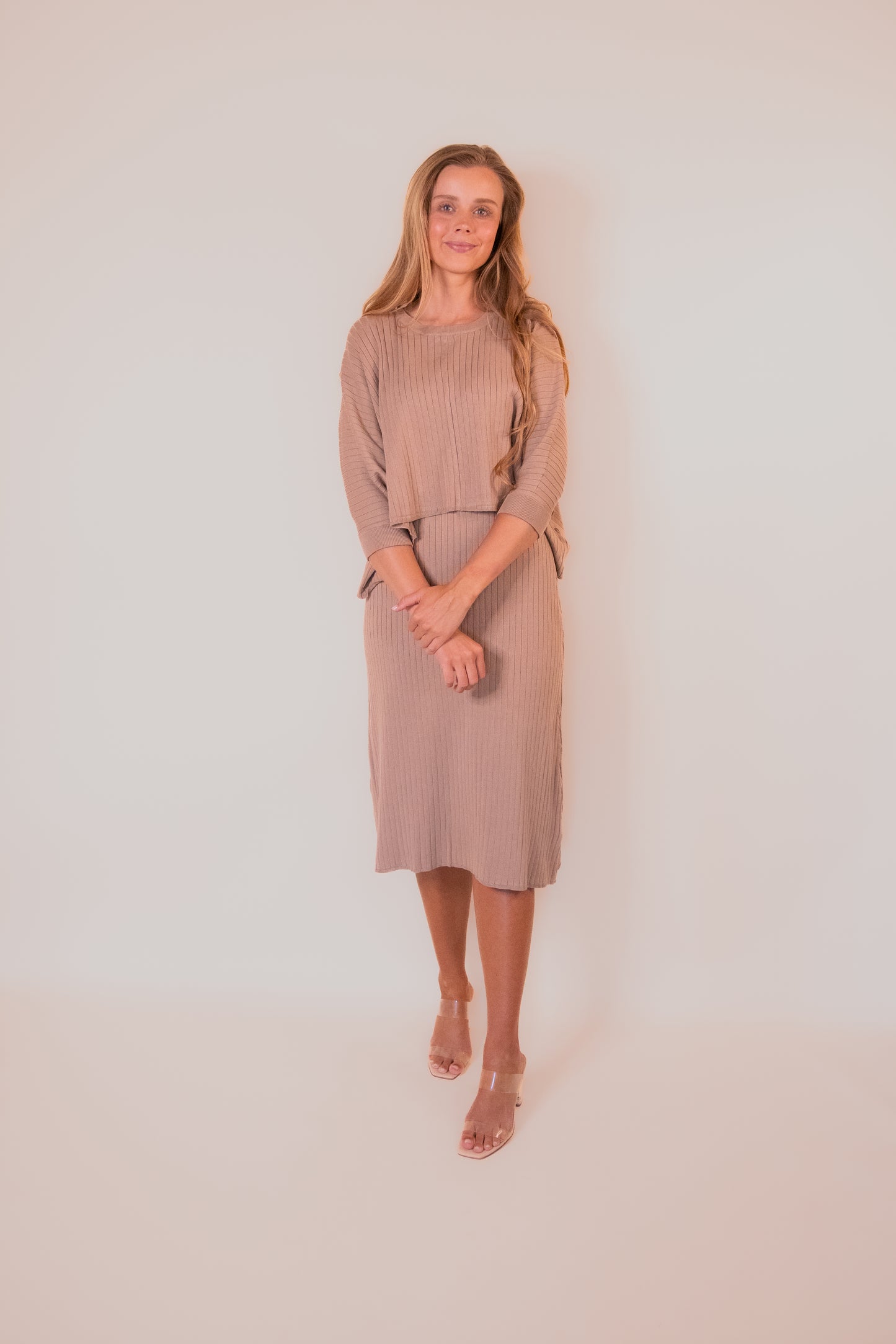 RESTOCKED - The Mina Ribbed Knit Dress Set in Mocha