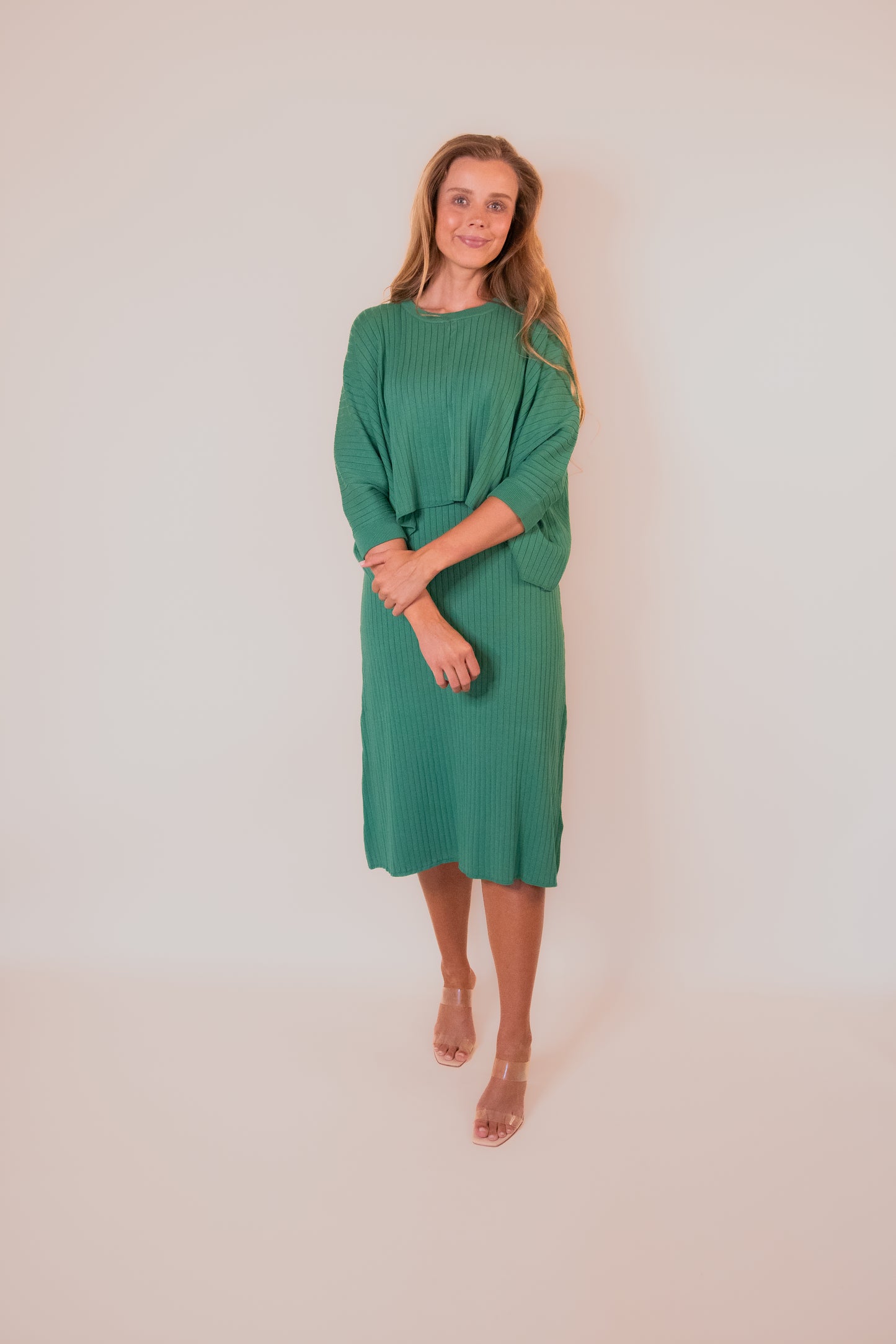 RESTOCKED - The Mina Ribbed Knit Dress Set in Green