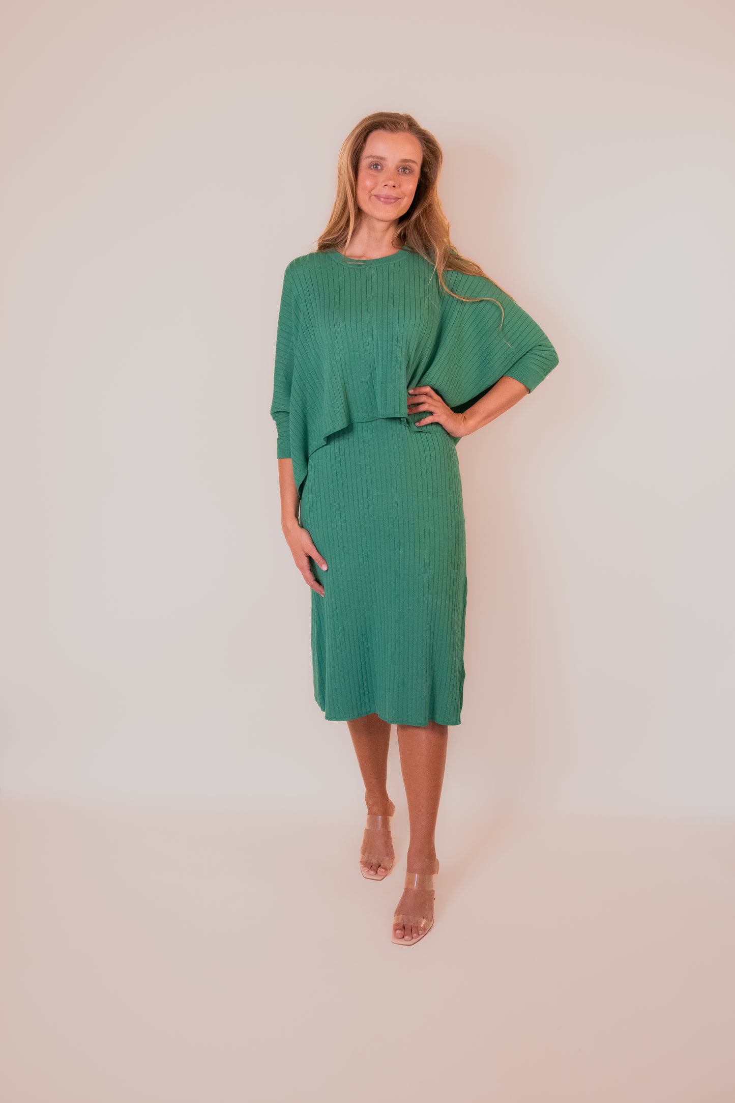 RESTOCKED - The Mina Ribbed Knit Dress Set in Green
