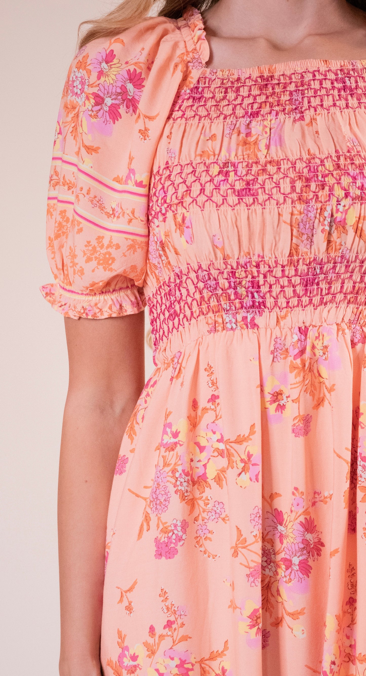 The Eva Smocked Dress in Sunset Floral