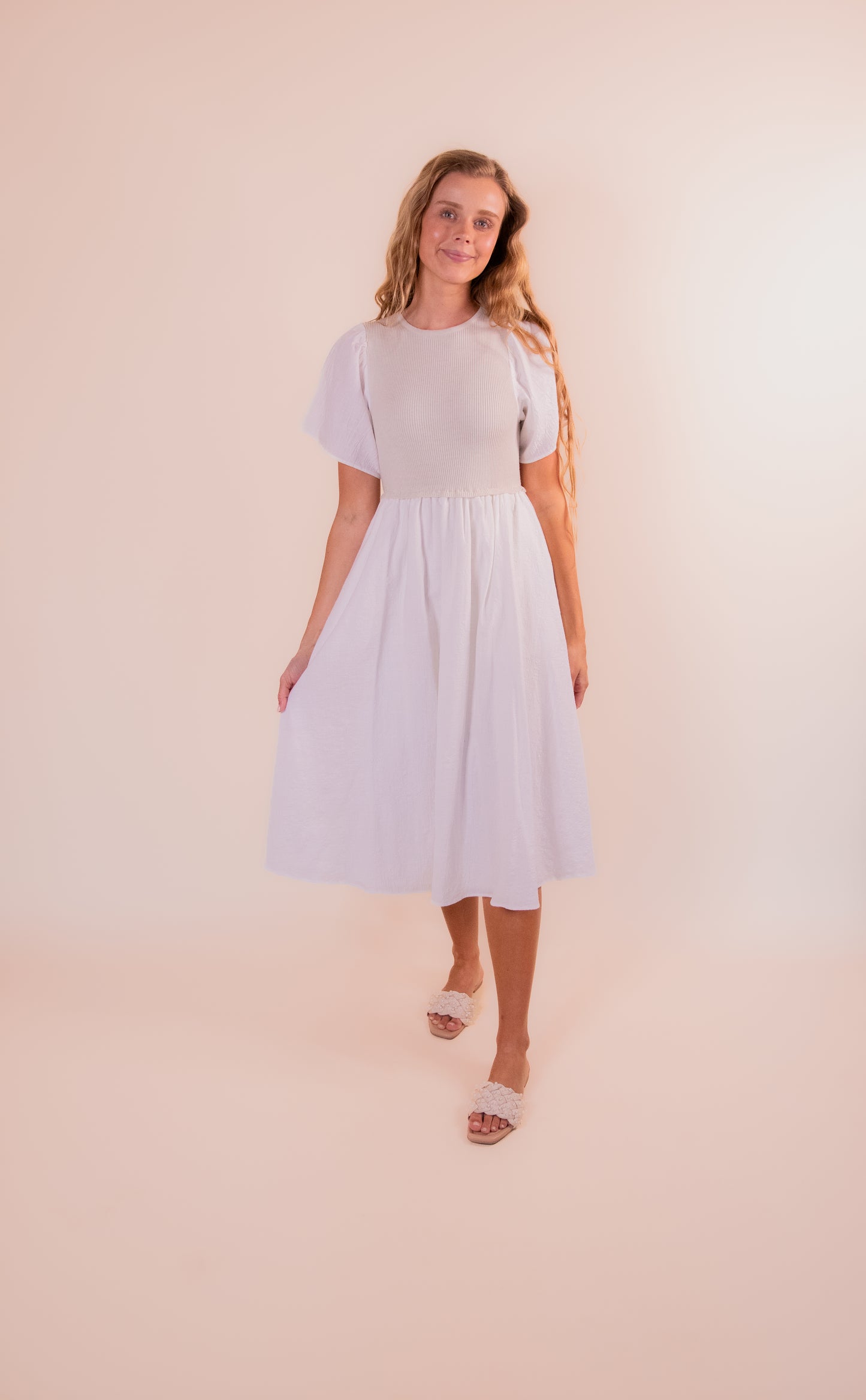 The Annie Dress in White & Oatmeal