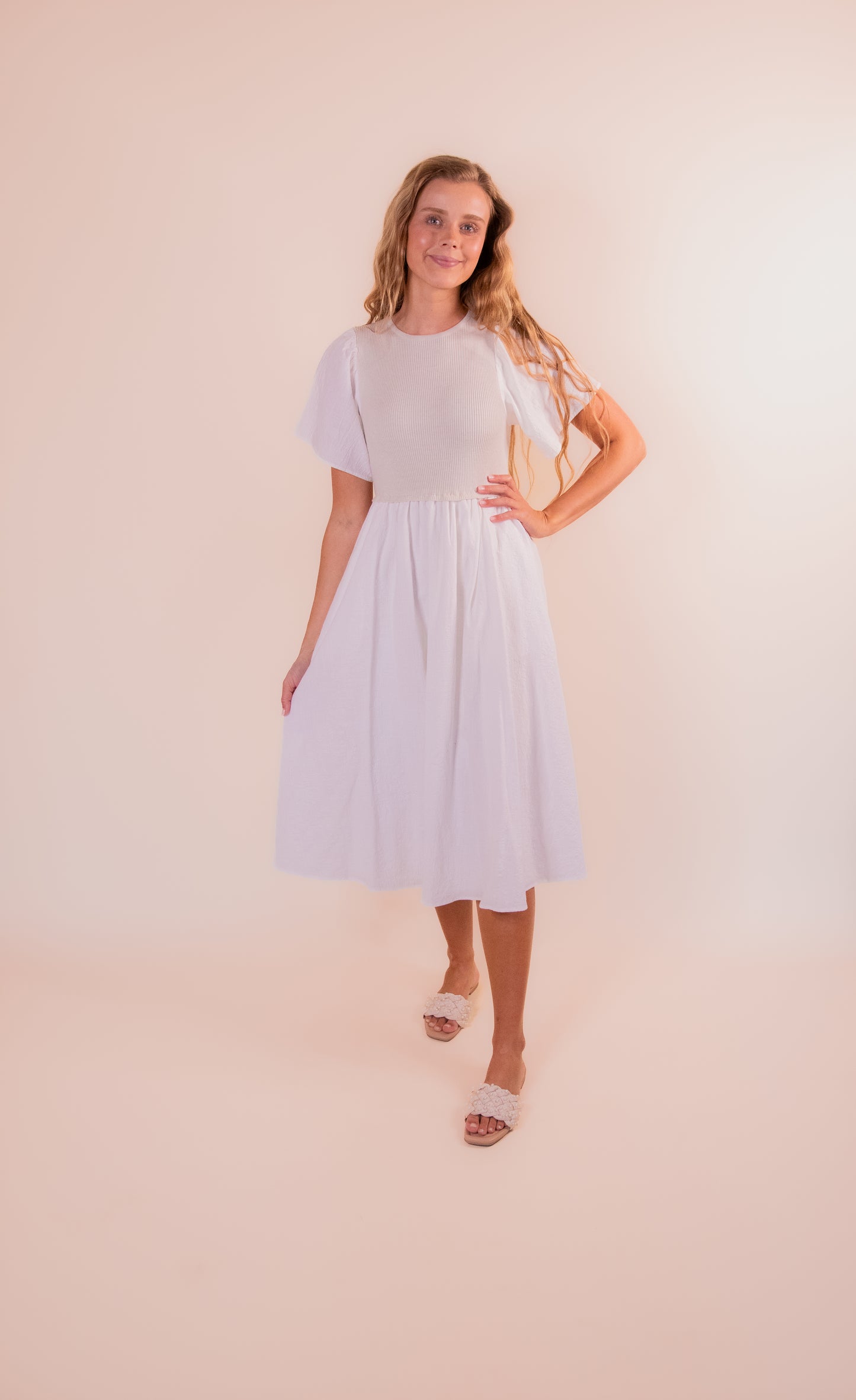 The Annie Dress in White & Oatmeal