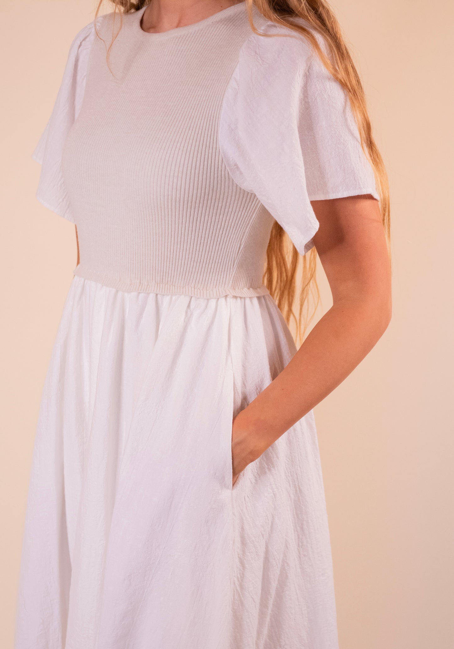 The Annie Dress in White & Oatmeal