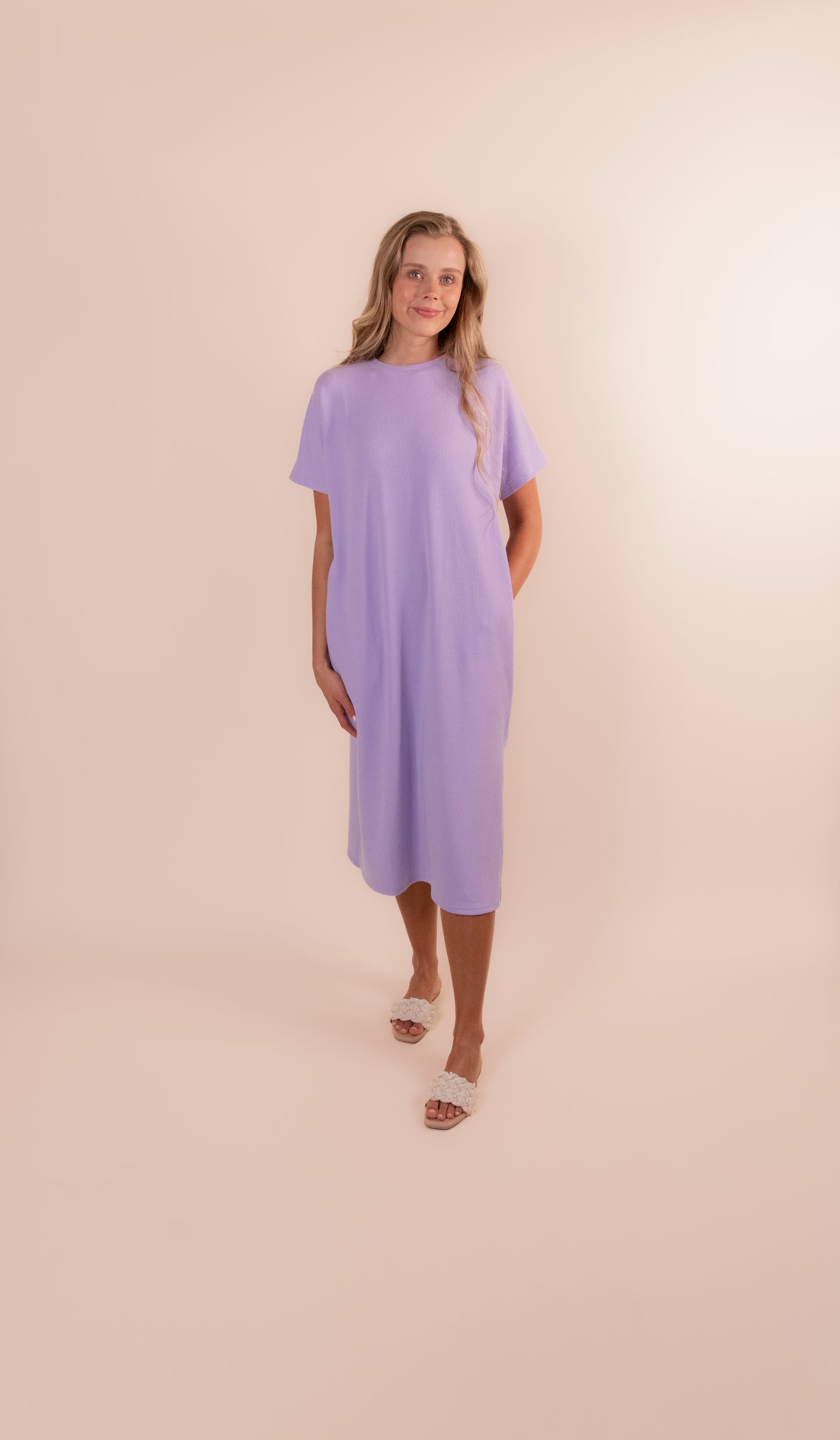 RESTOCKED - The Wren Ribbed Knit T-Shirt Dress in Lilac