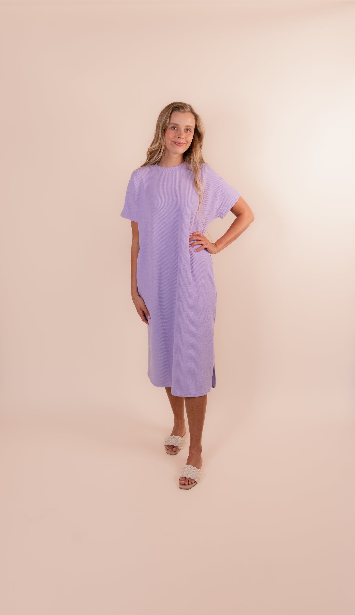 RESTOCKED - The Wren Ribbed Knit T-Shirt Dress in Lilac