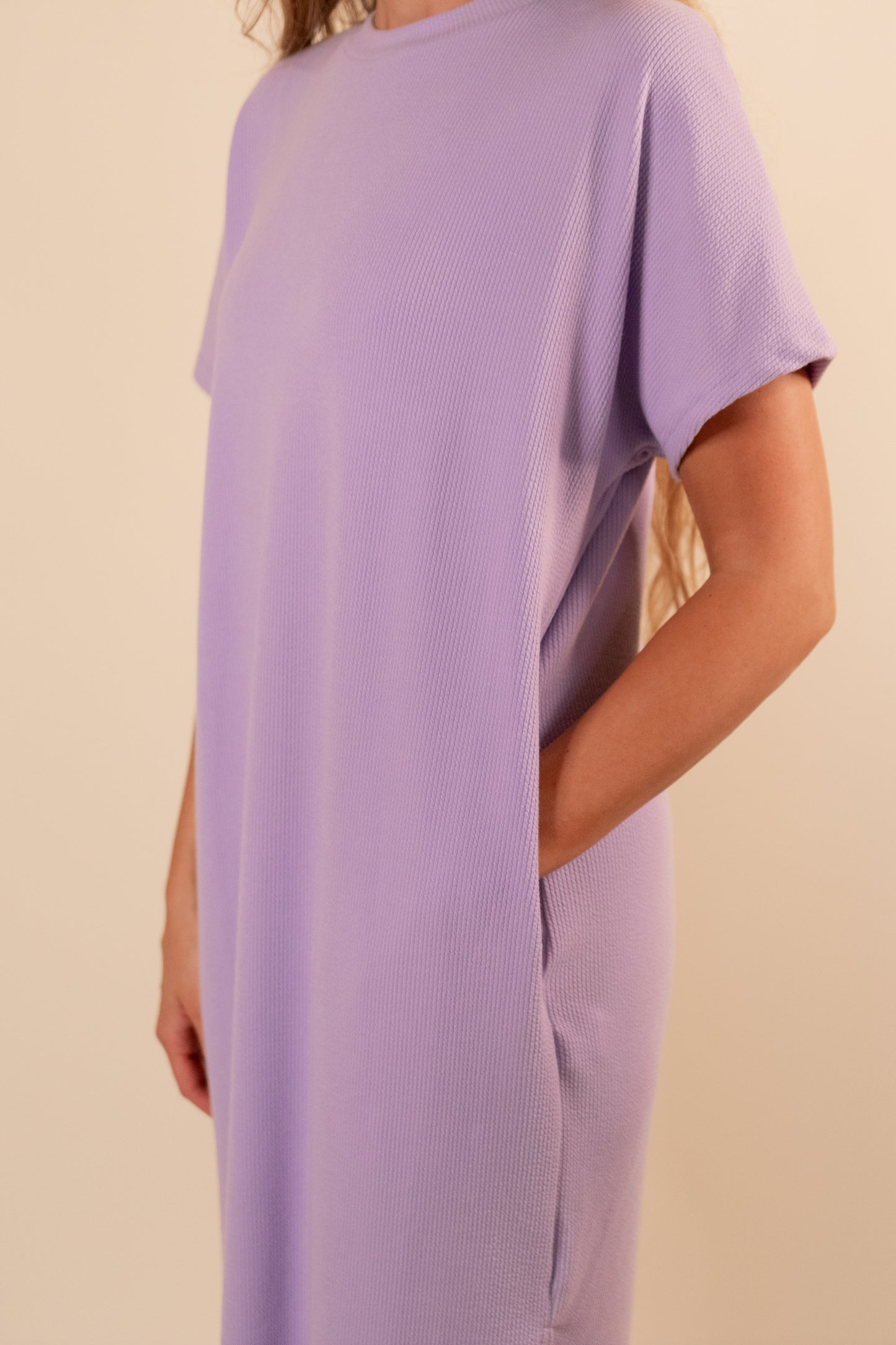 RESTOCKED - The Wren Ribbed Knit T-Shirt Dress in Lilac