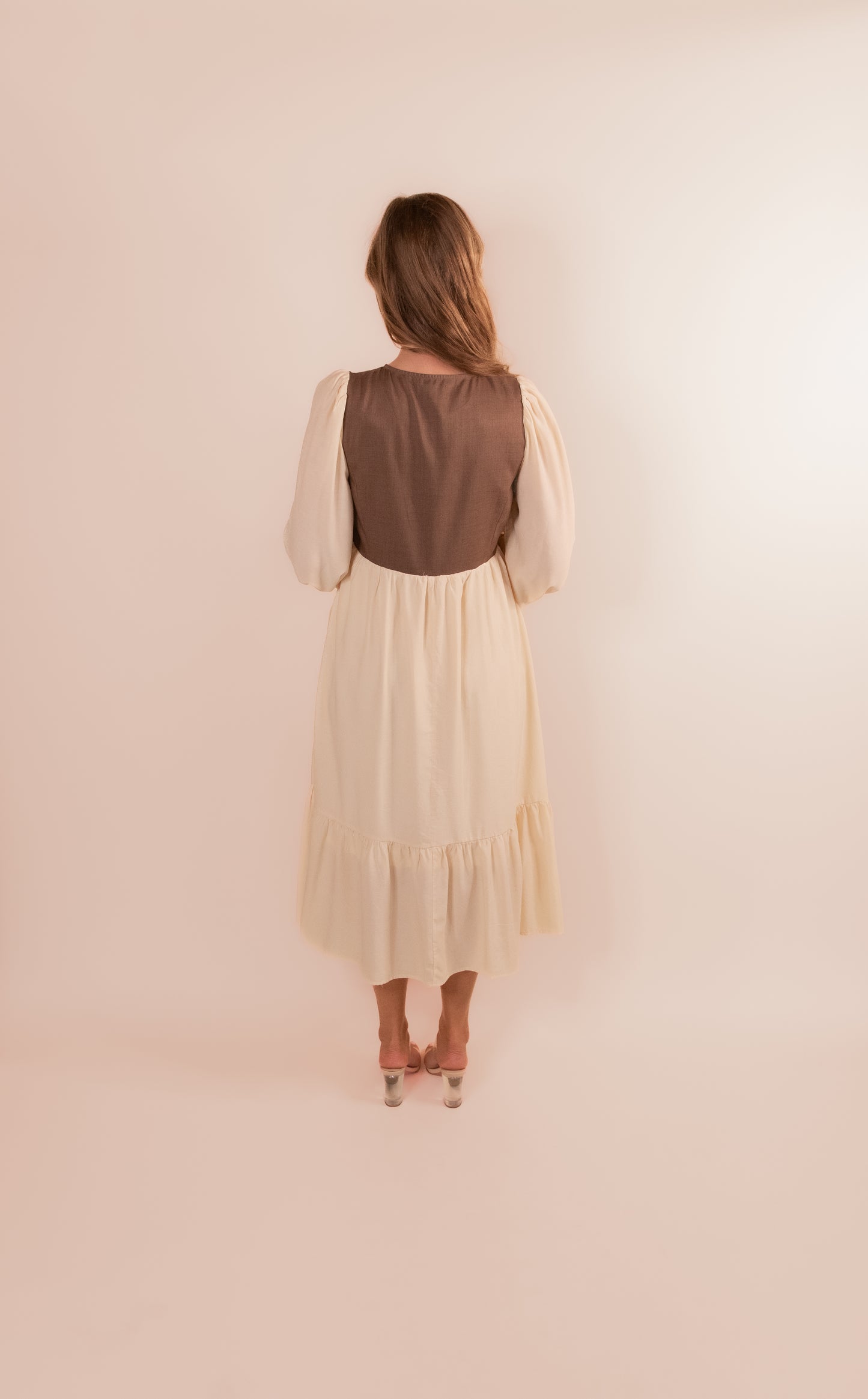 The Sasha Bow Dress in Cream and Brown