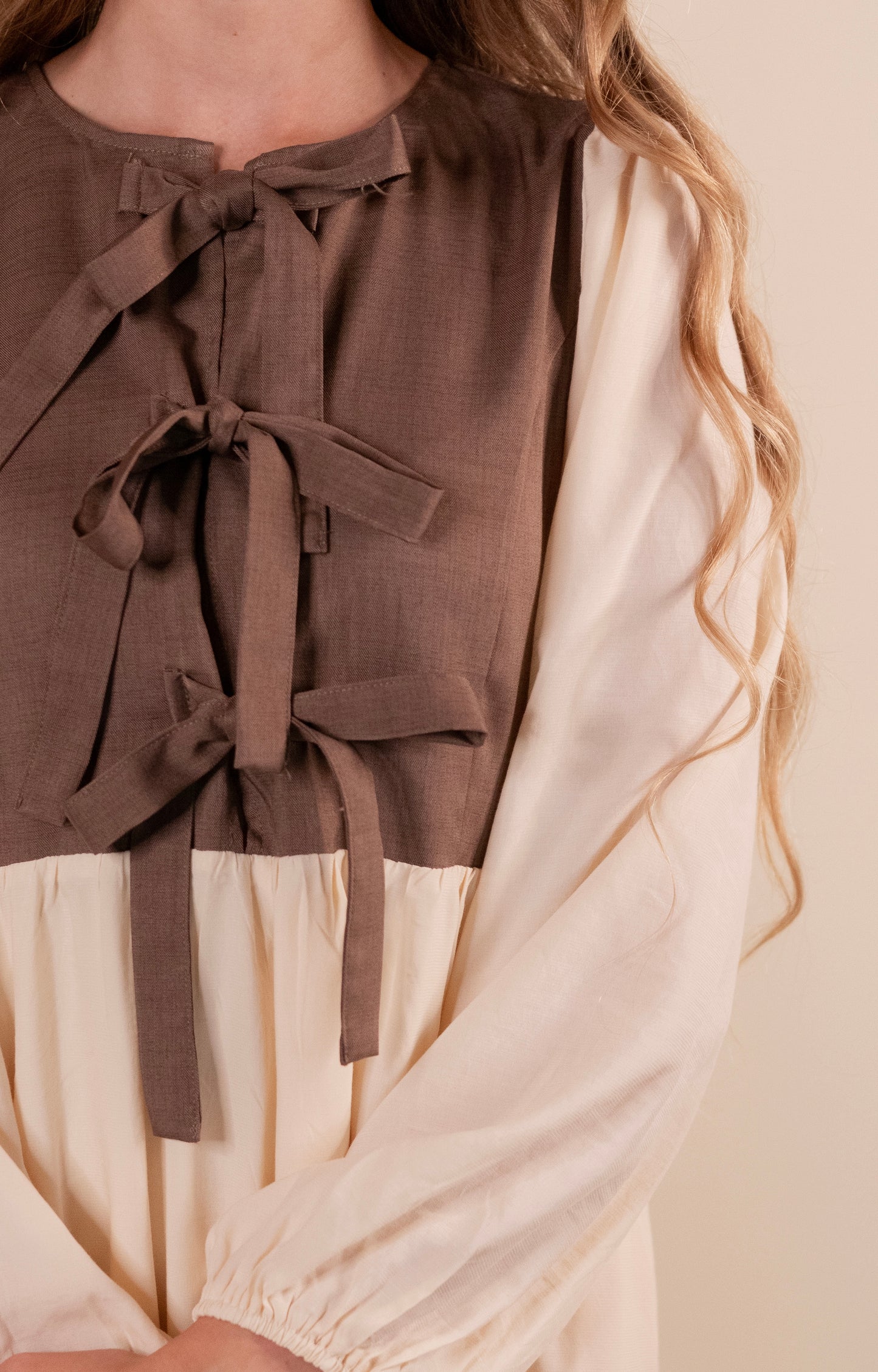The Sasha Bow Dress in Cream and Brown
