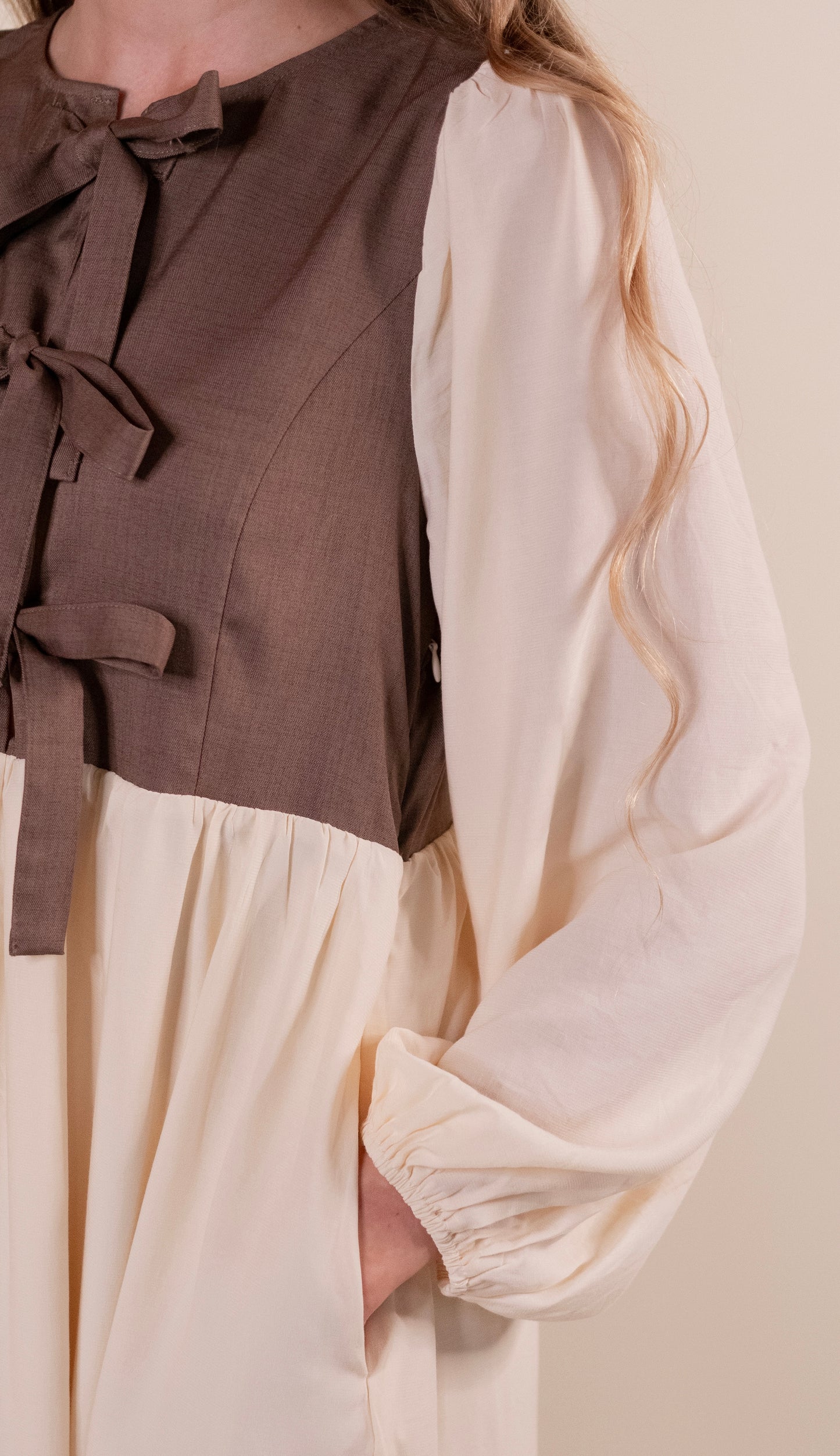 The Sasha Bow Dress in Cream and Brown