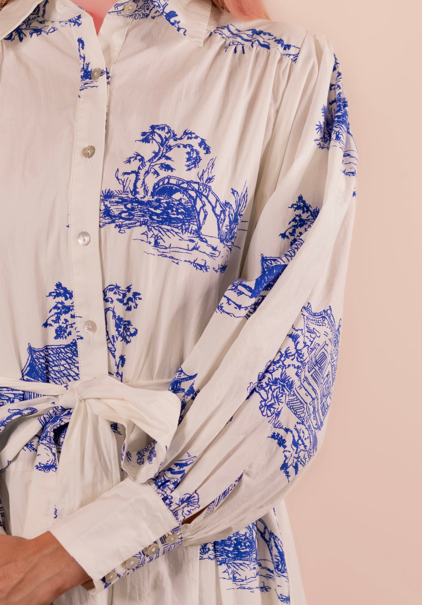 The Lucy Shirt Dress in Blue Chinoiserie