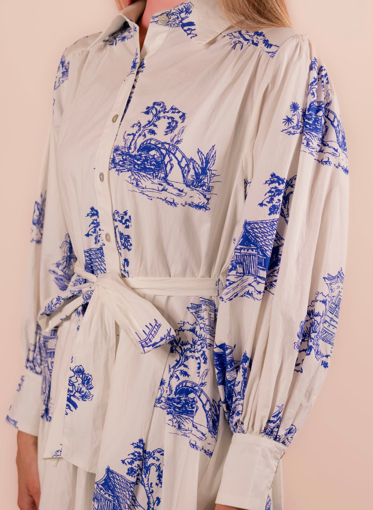 The Lucy Shirt Dress in Blue Chinoiserie