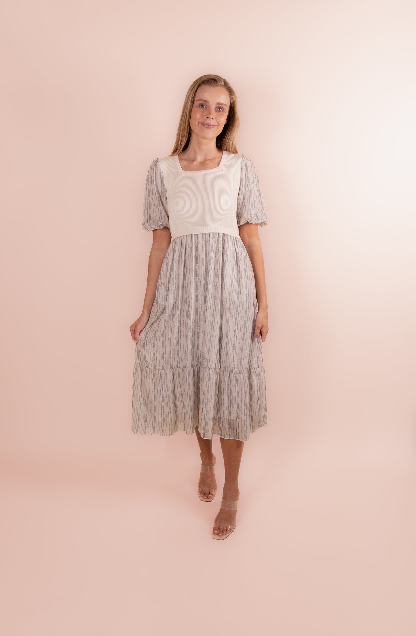 The Isla Ribbed Knit Chiffon Dress